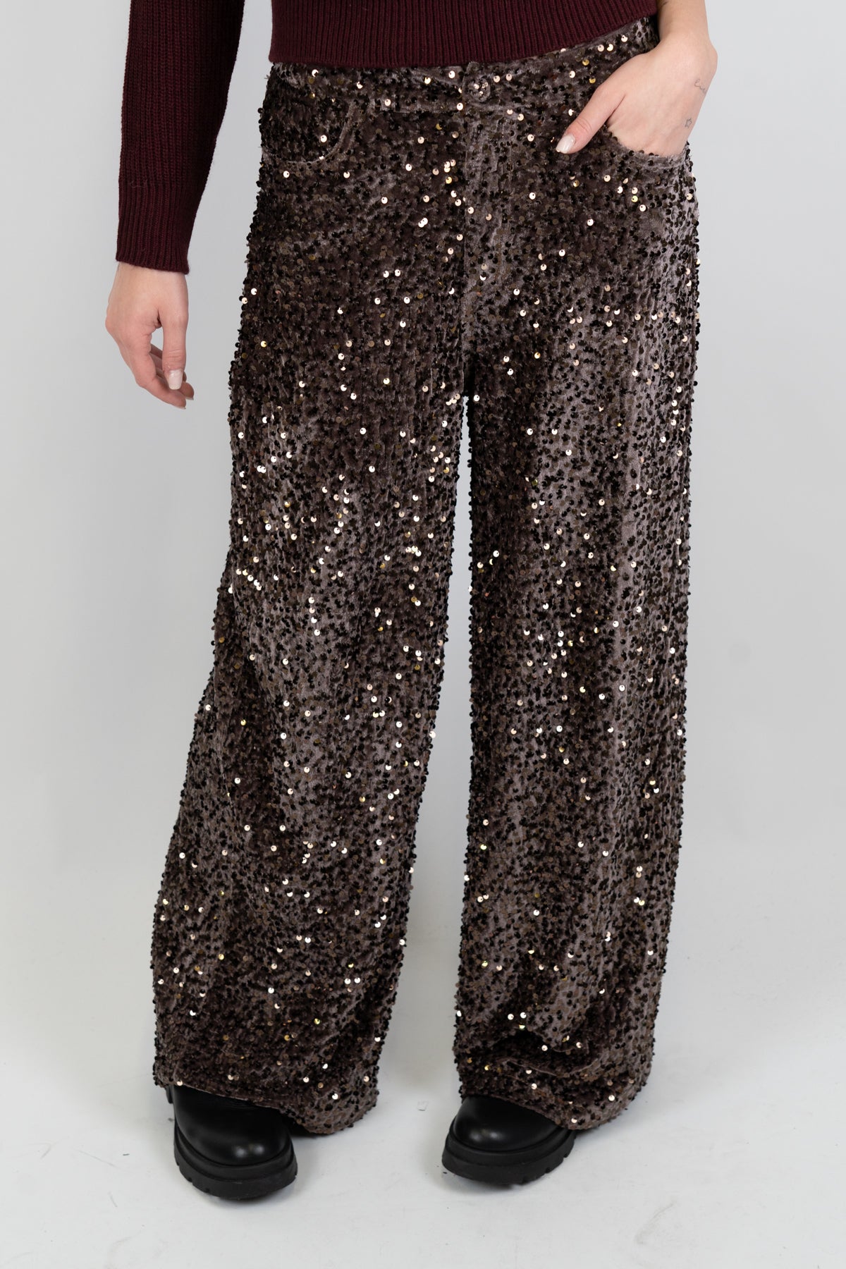 Tensione in - Pantalone palazzo paillettes con tasche