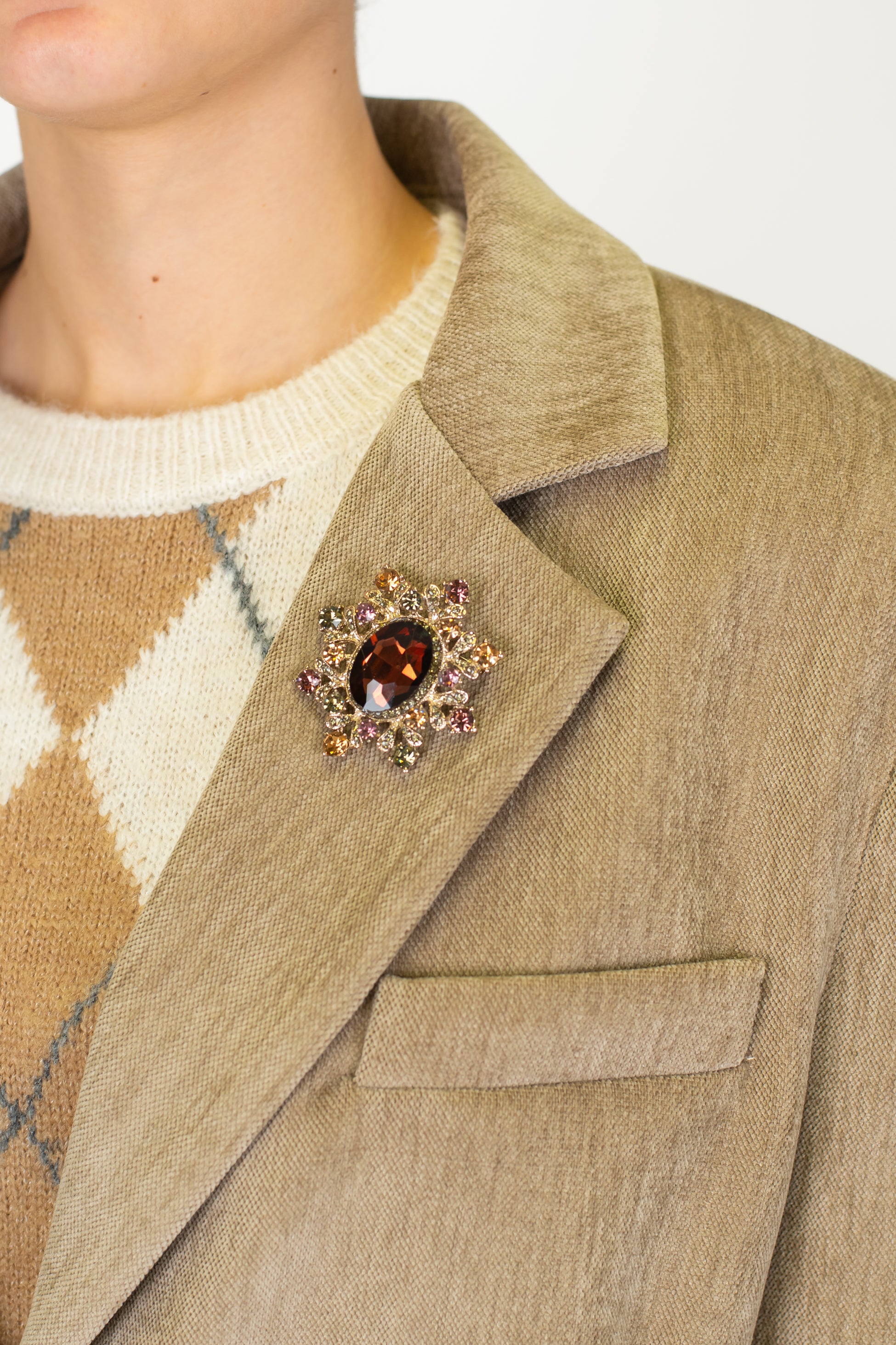 Motel - Giacca monopetto in velluto liscio con spilla