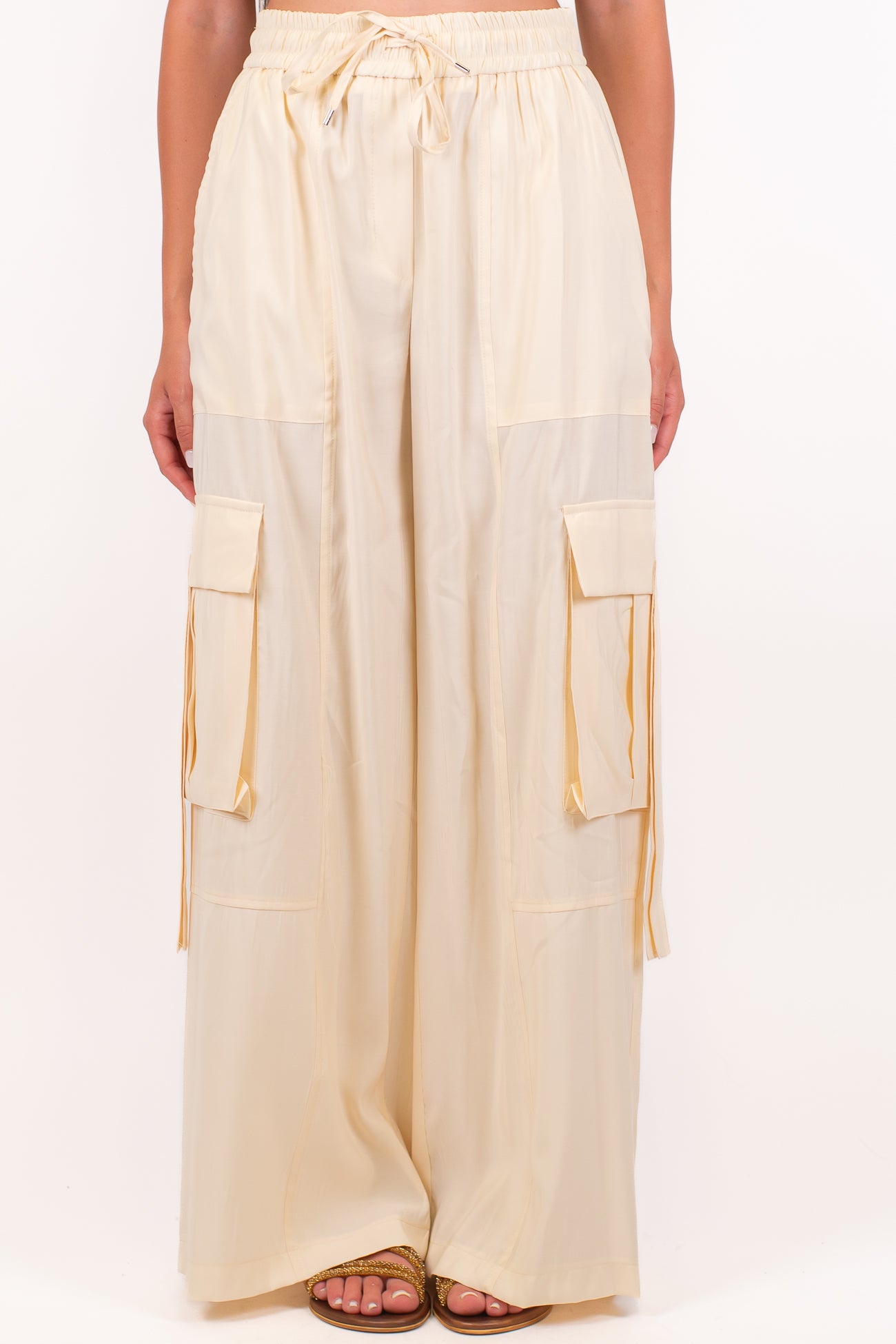 Tensione in - Pantalone palazzo cargo in viscosa leggera con coulisse