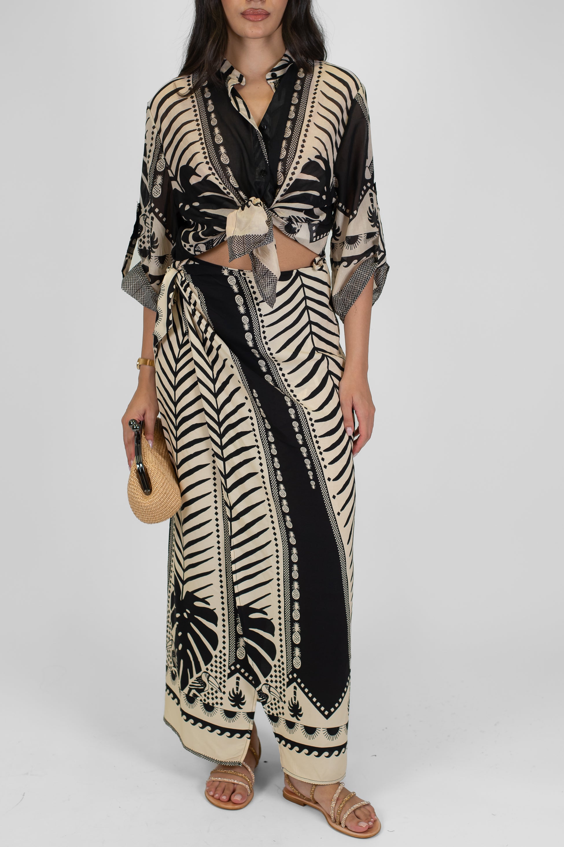 Haveone - Gonna a portafoglio fantasia astratta in viscosa