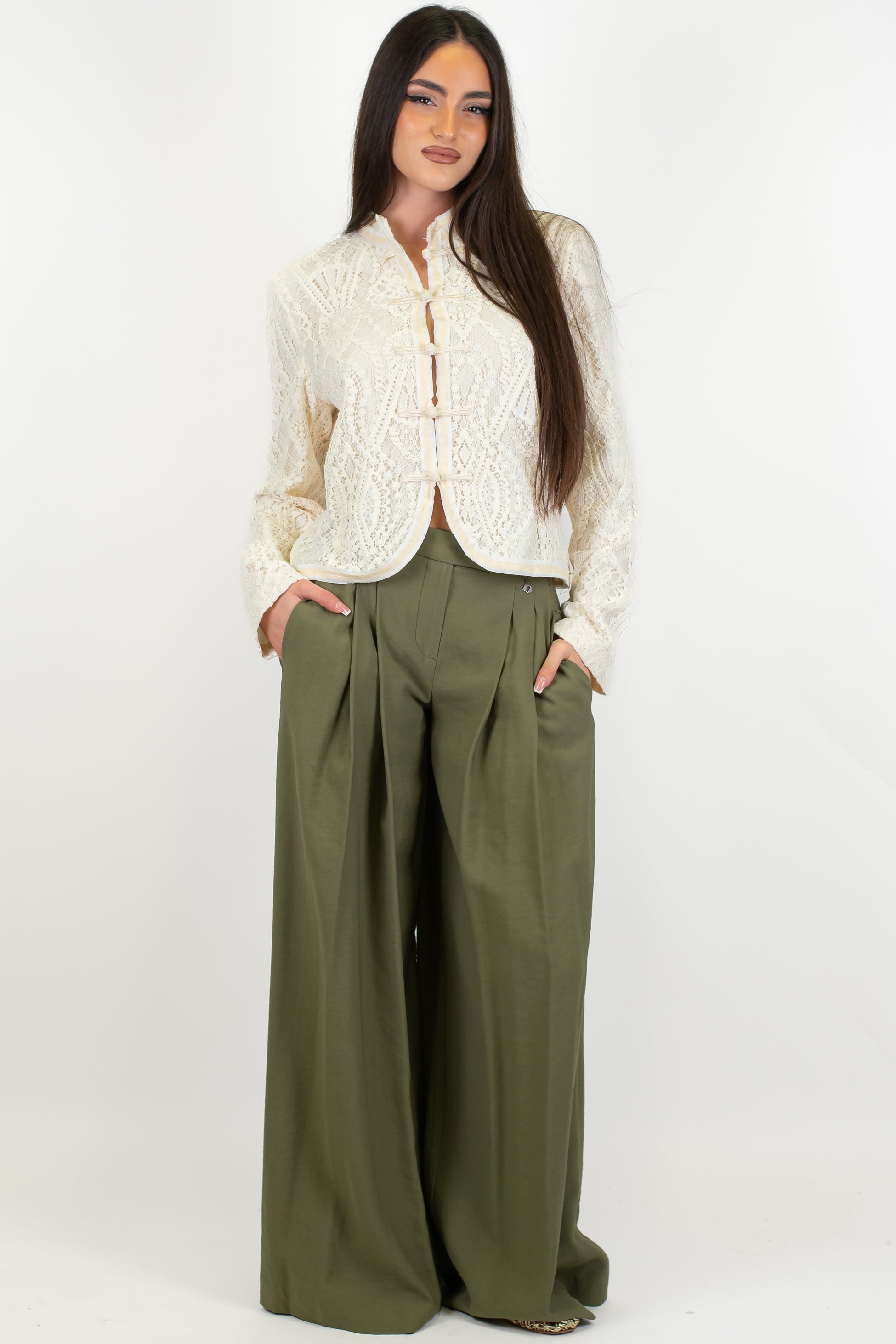 Dixie - Pantalone palazzo in viscosa leggera con pinces