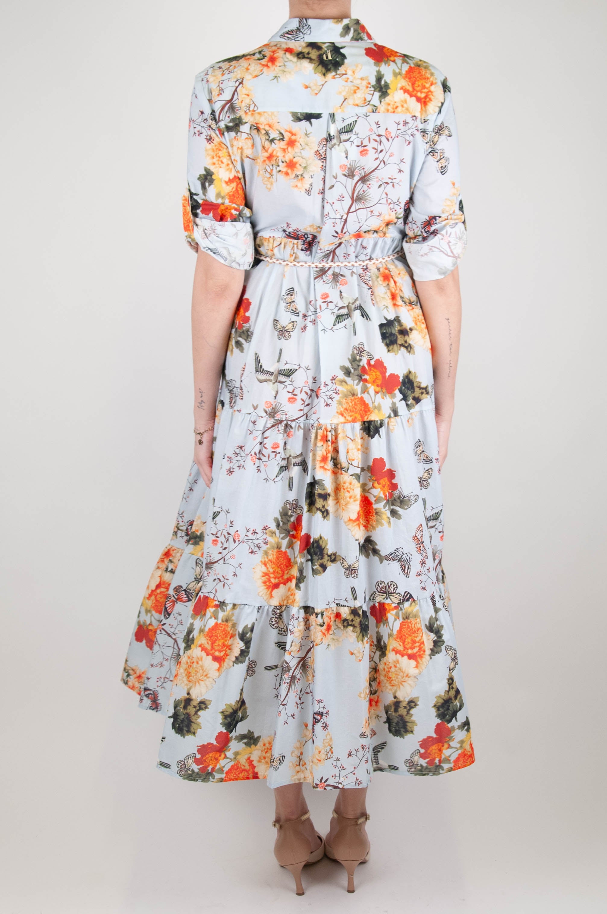 Dixie - Floral patterned shirtdress with flounces and rope belt