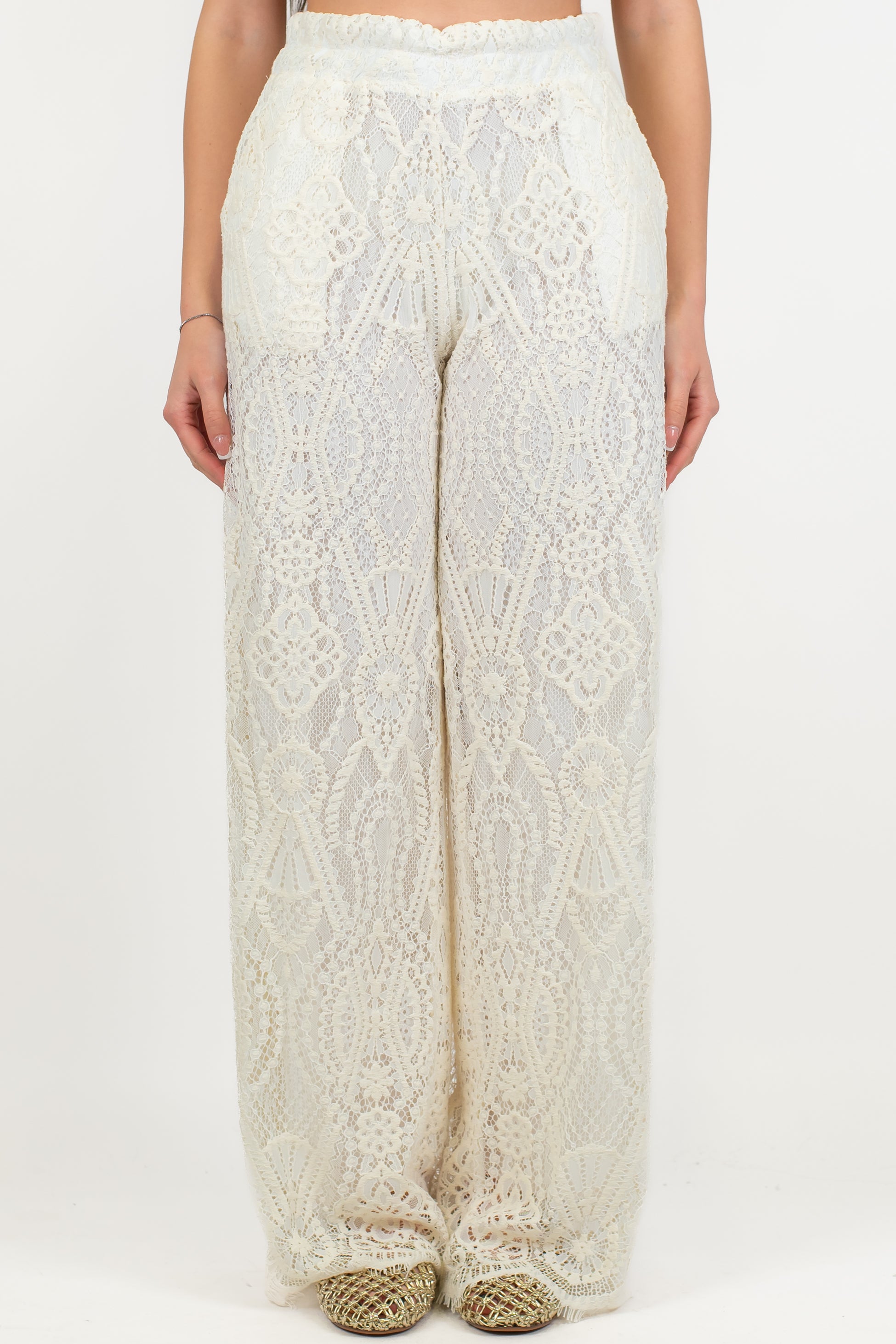 Motel - Pantalone palazzo crochet con elastico in vita