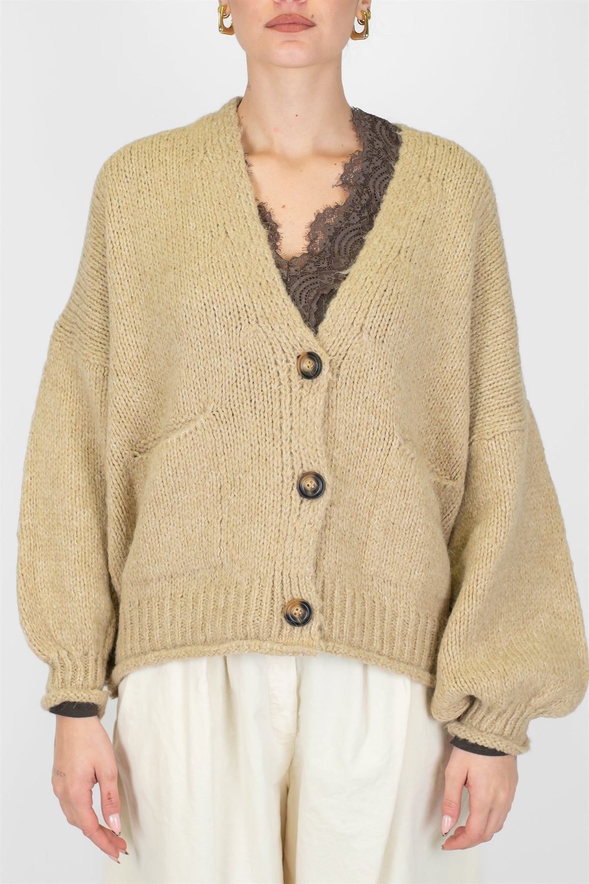 Haveone - Cardigan over in misto lana con chiusura a tre bottoni