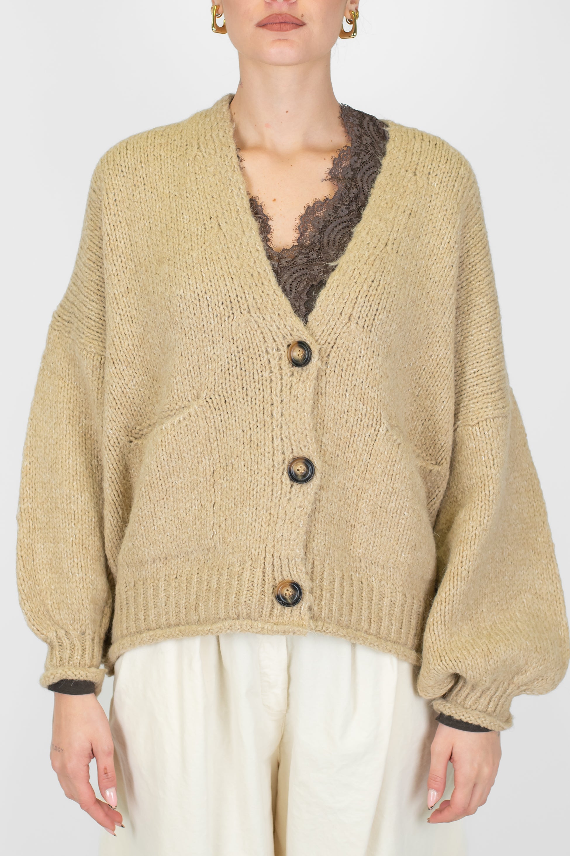 Haveone - Cardigan over in misto lana con chiusura a tre bottoni