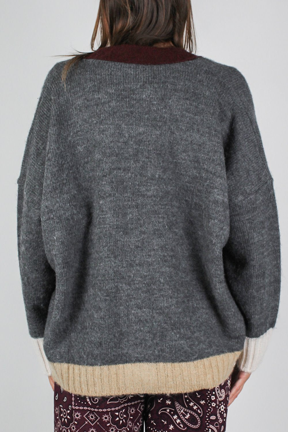 Maryley - Cardigan con profilo a contrasto in misto lana