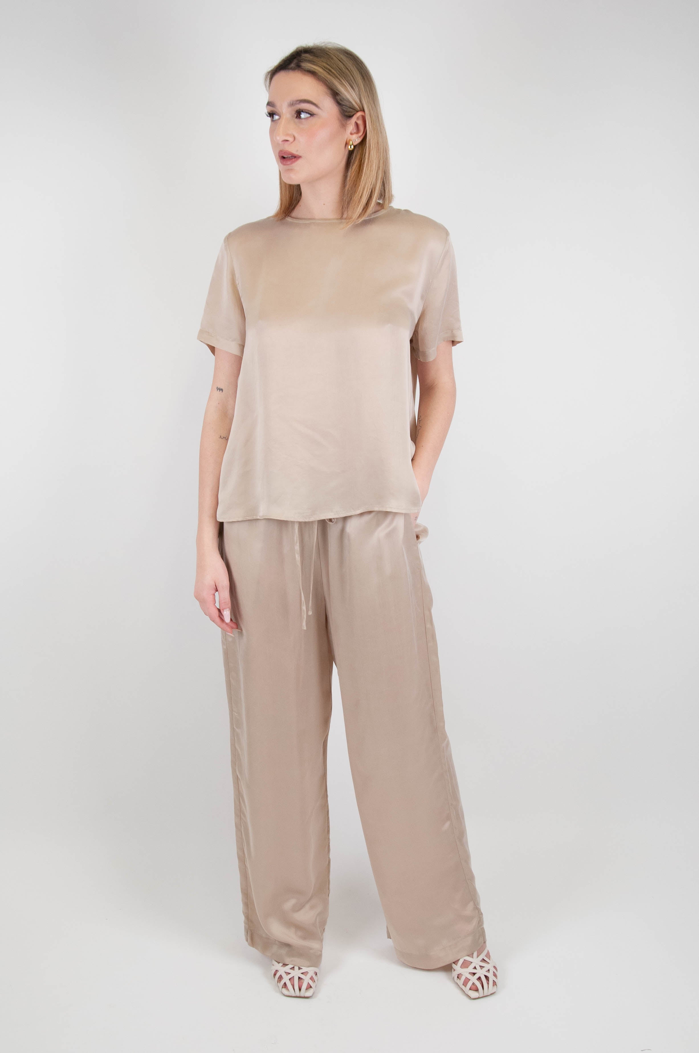 Tension in - Cupro palazzo trousers with drawstring