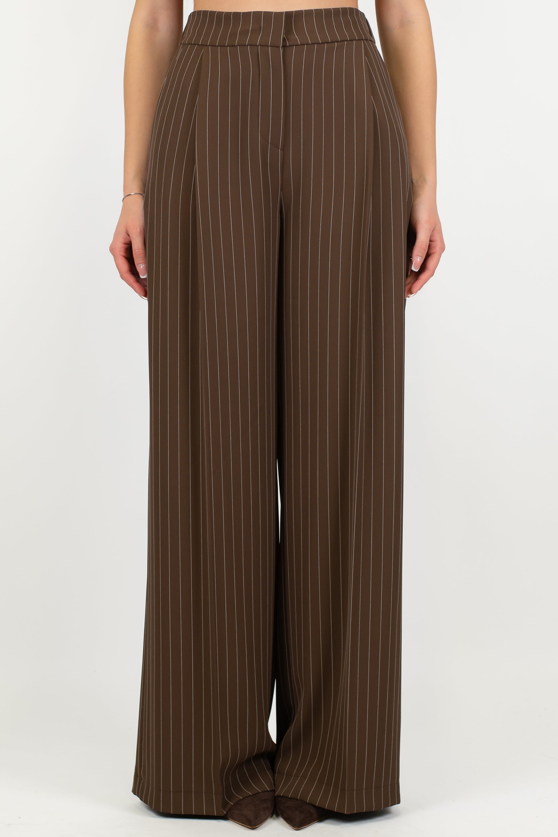 Maryley - Pantalone palazzo gessato con pinces ed elastico sul retro
