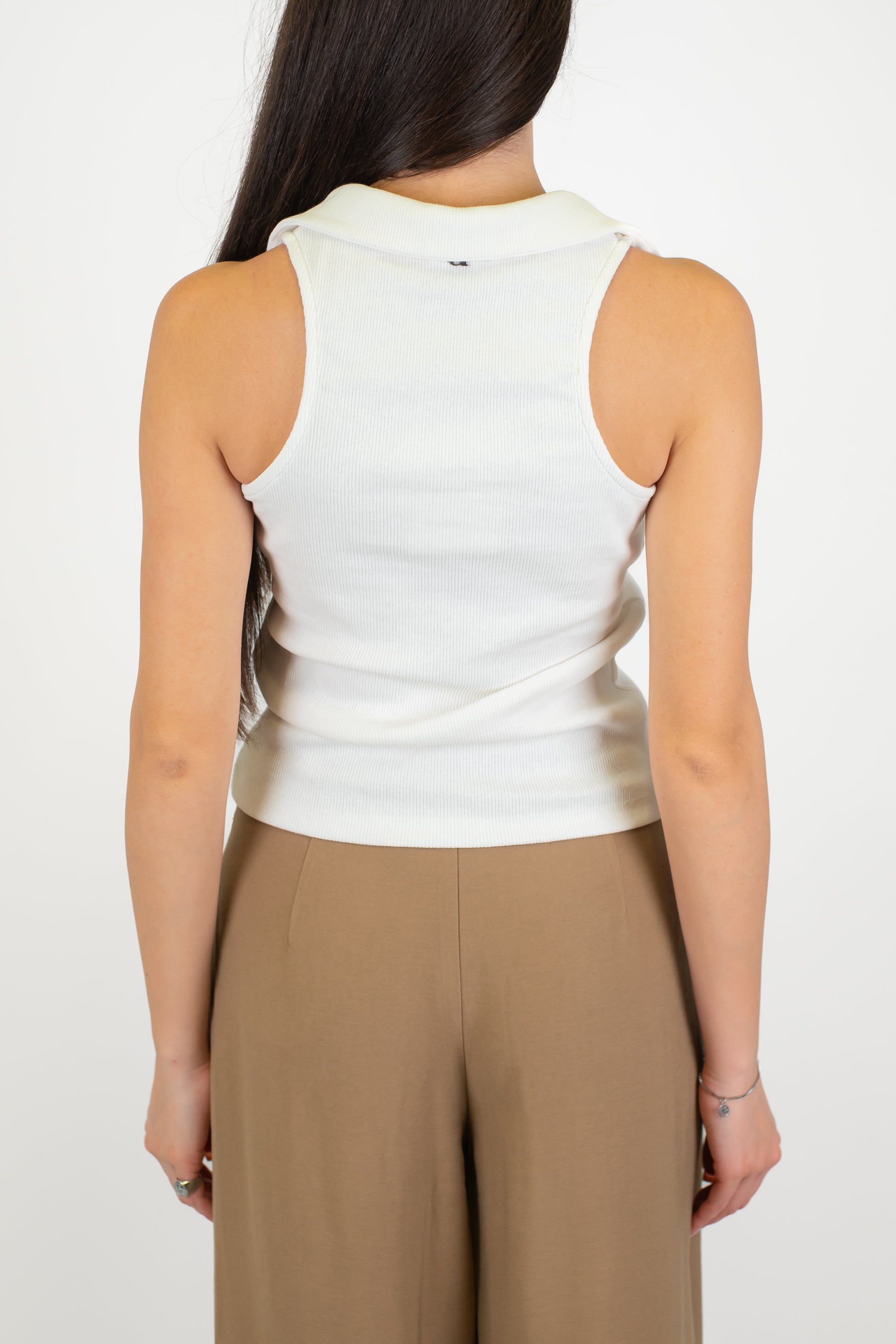 Dixie - Top a costine scollo a V con colletto