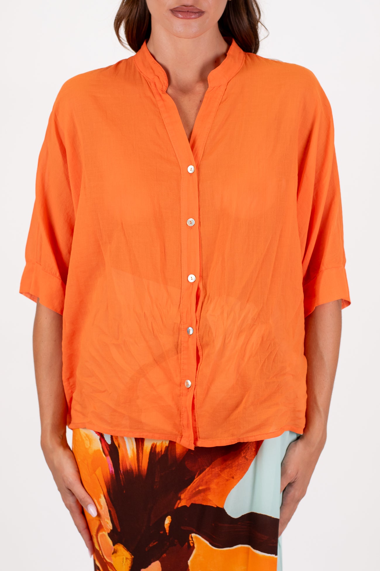 Dixie - Camicia collo alla coreana in mussola di cotone