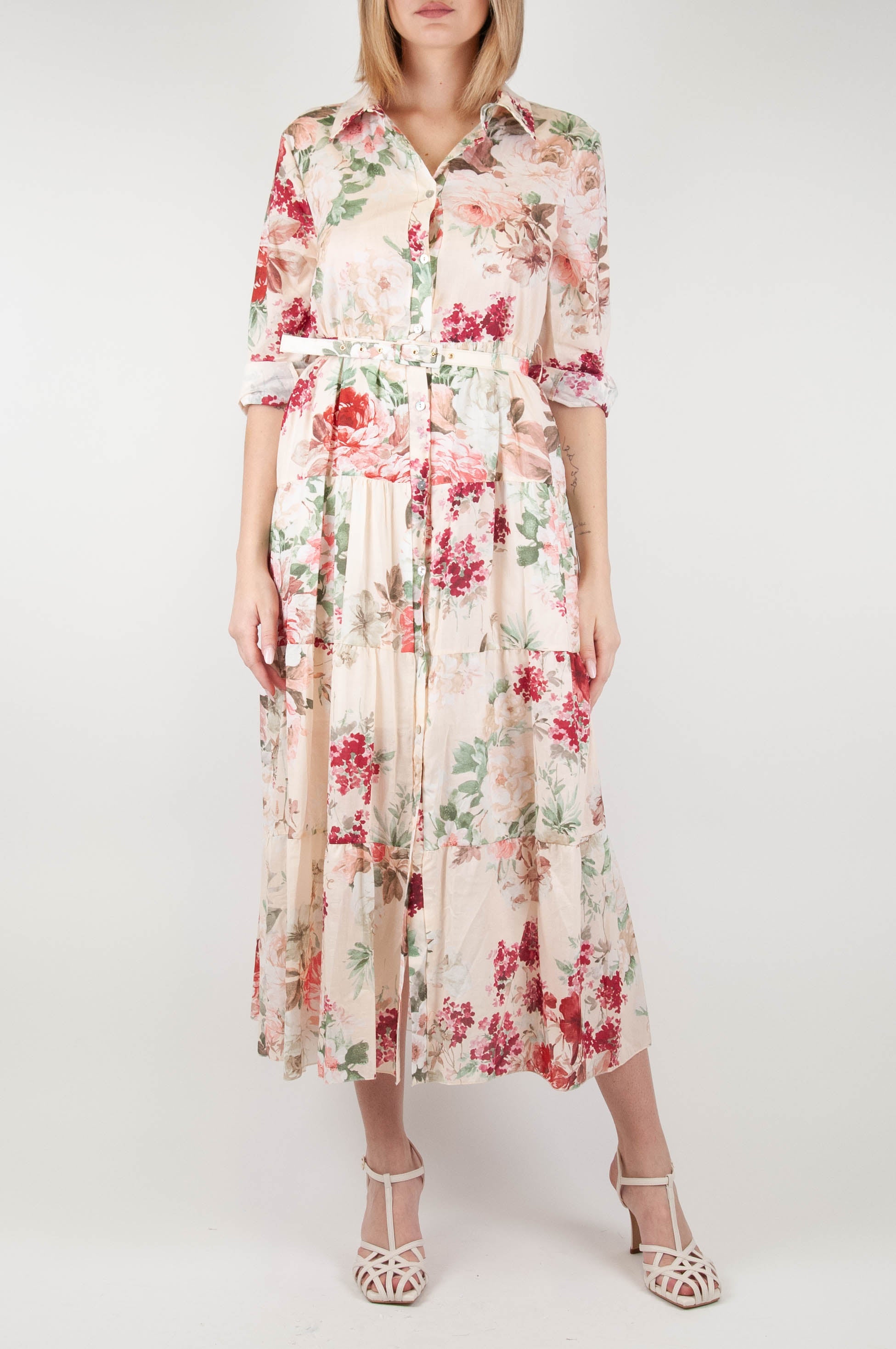 Tension in - Floral patterned shirtdress in cotton muslin with flounces