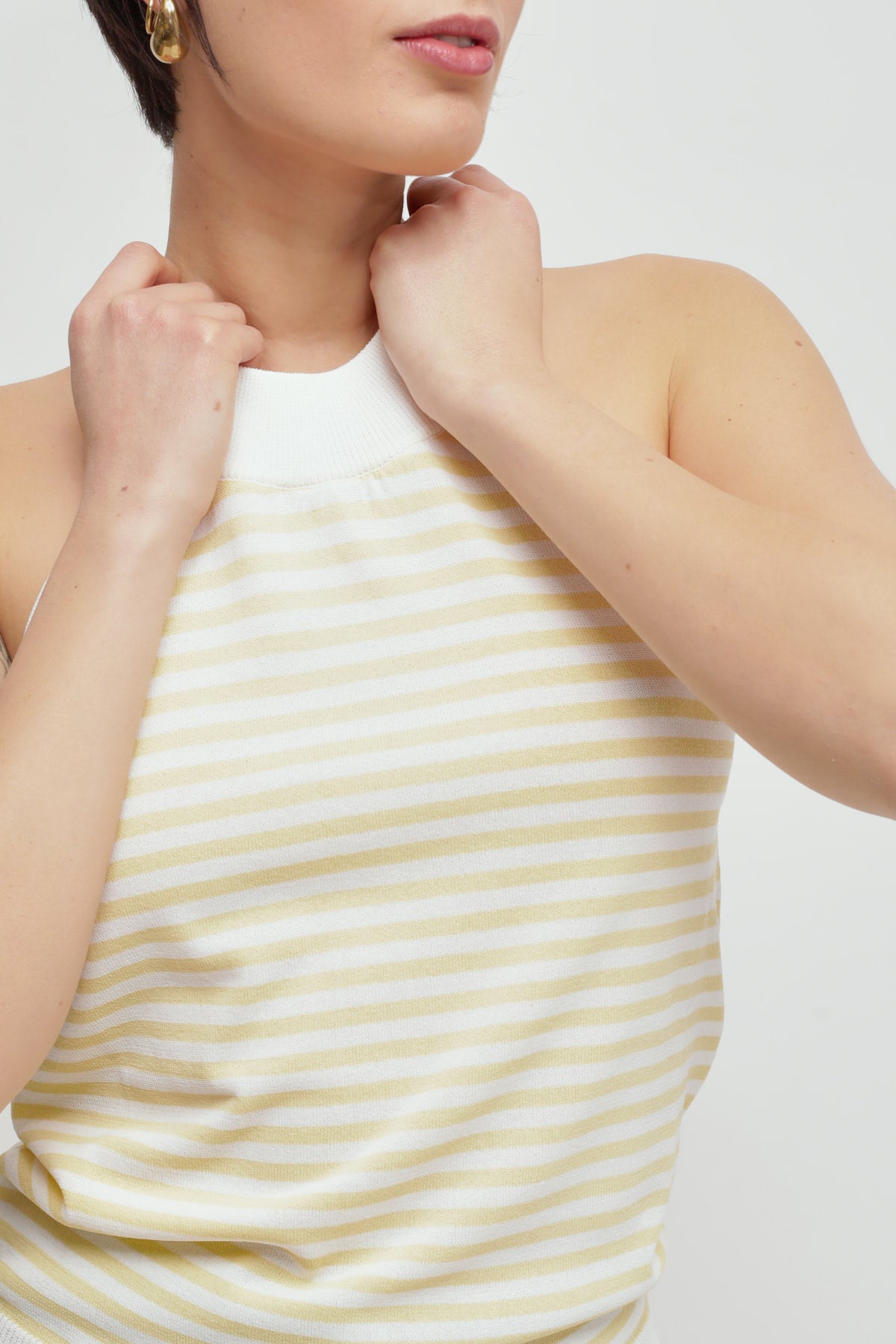 Maryley - Canotta fantasia a righe in viscosa leggera con scollo americano