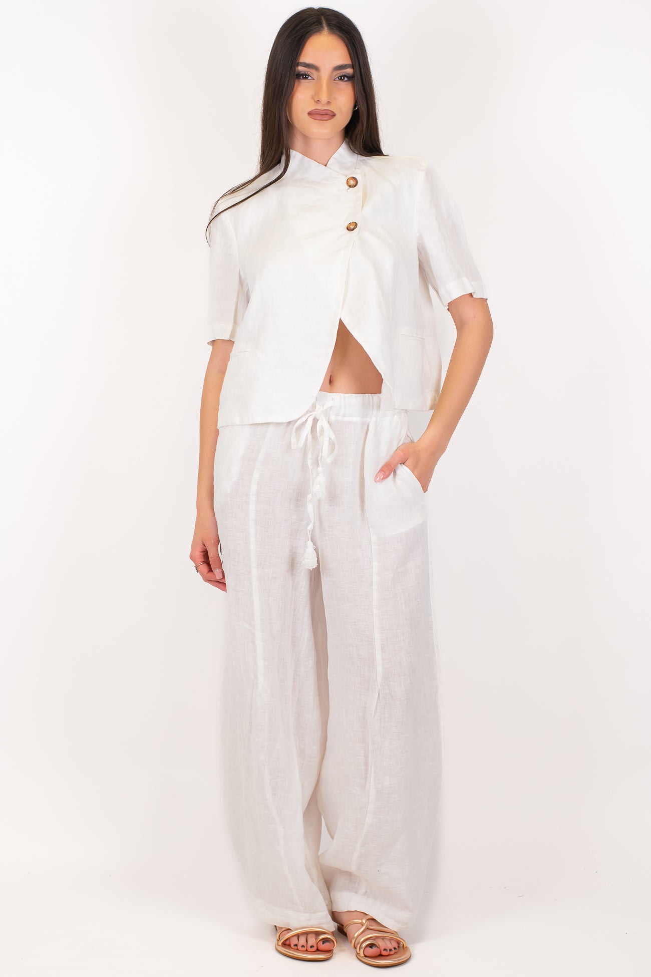 Motel - Pantalone balloon in puro lino con coulisse