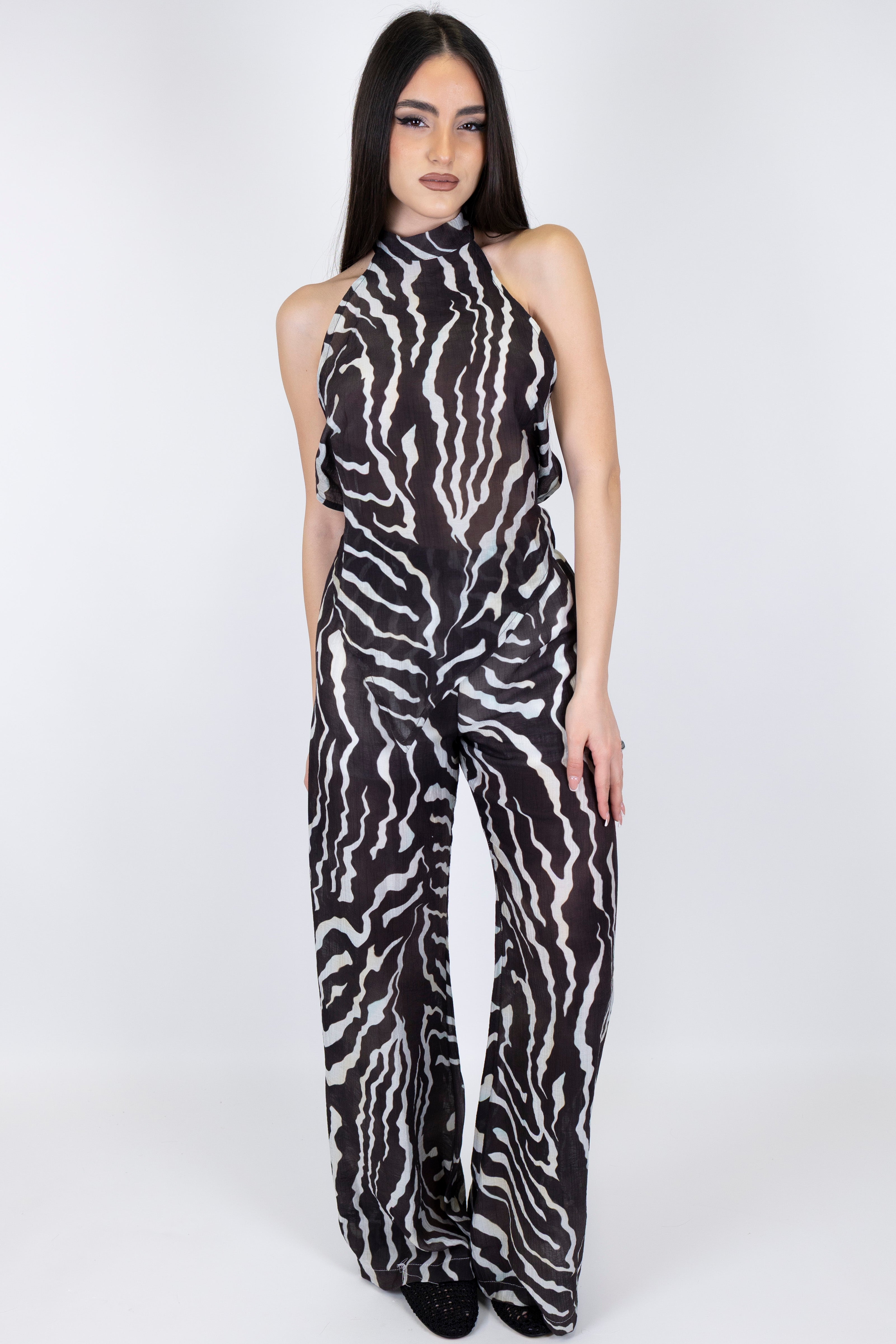 Haveone - Pantalone palazzo fantasia animalier in lyocell con elastico in vita