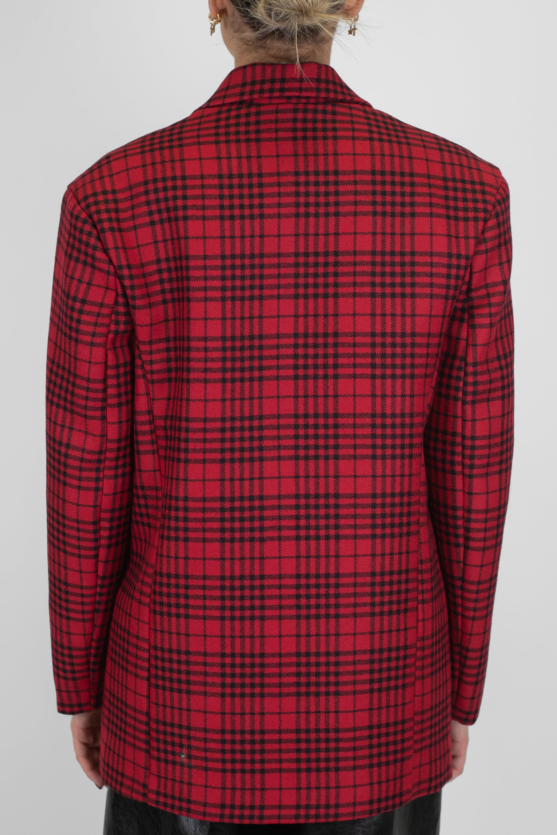 Tensione in - Blazer doppiopetto fantasia quadri in pura lana spilla stemma sul petto