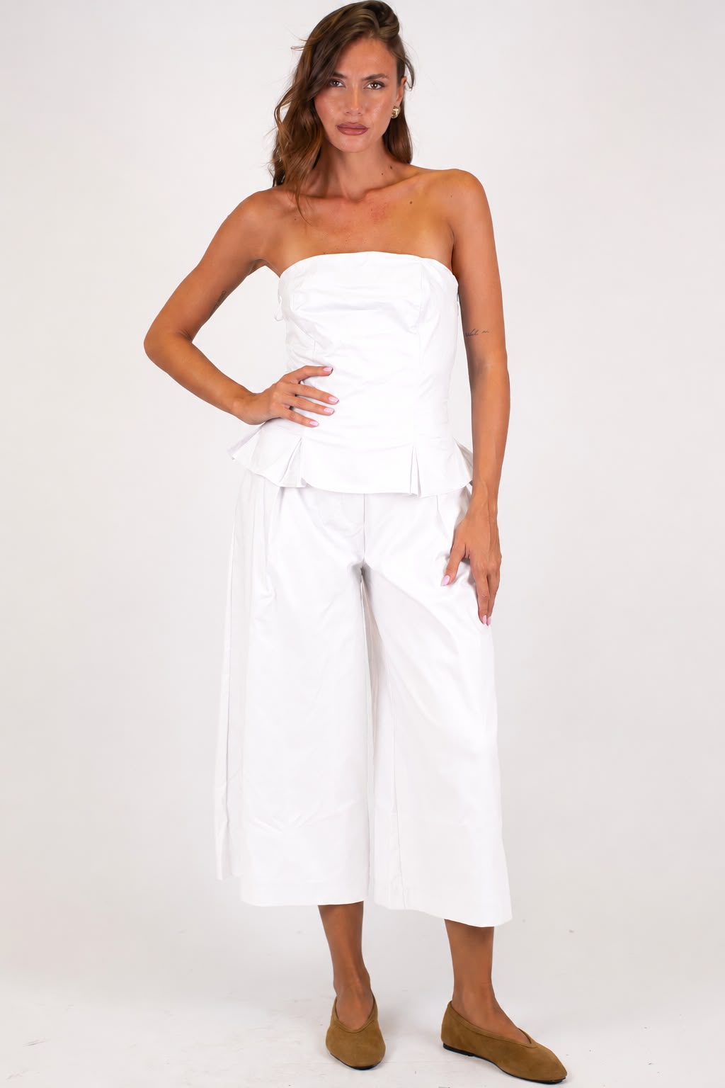 Dixie - Coordinato in cotone con top a fascia e pantalone crop