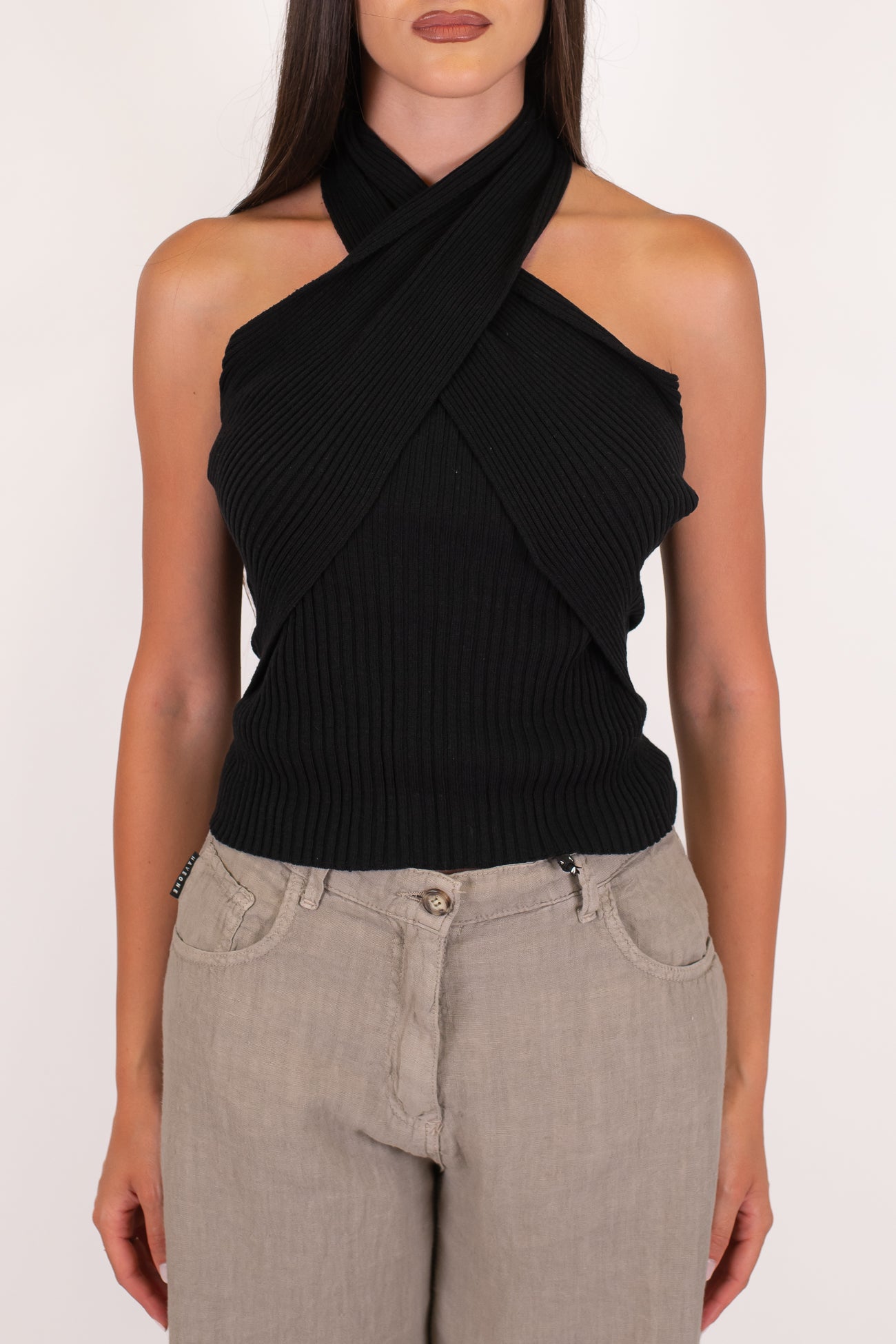 Dixie - Top fascia a costine con passaggio al collo ad incrocio