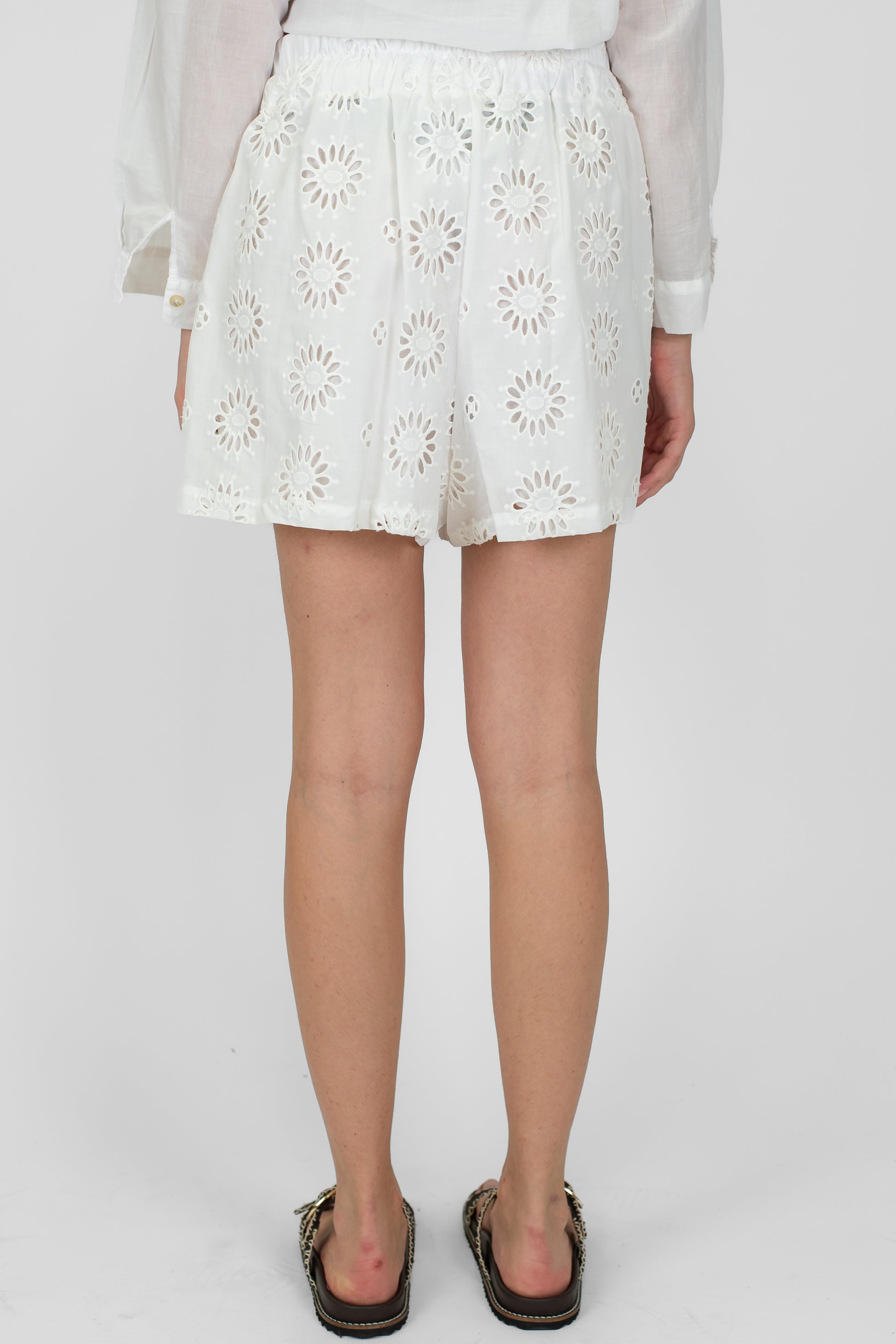 Motel - Shorts in pizzo sangallo con coulisse