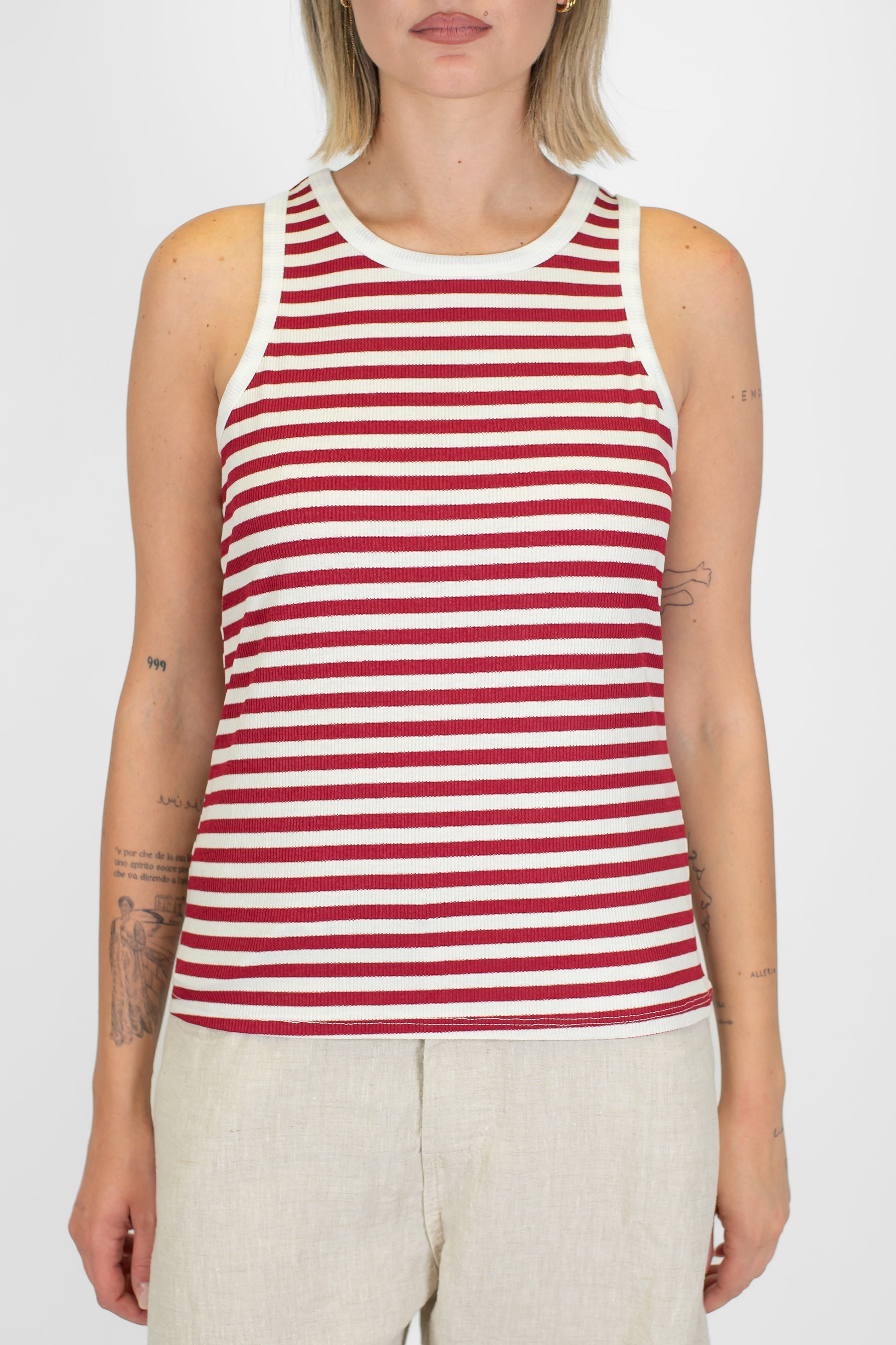 Tensione in - Canotta fantasia a righe in viscosa leggera
