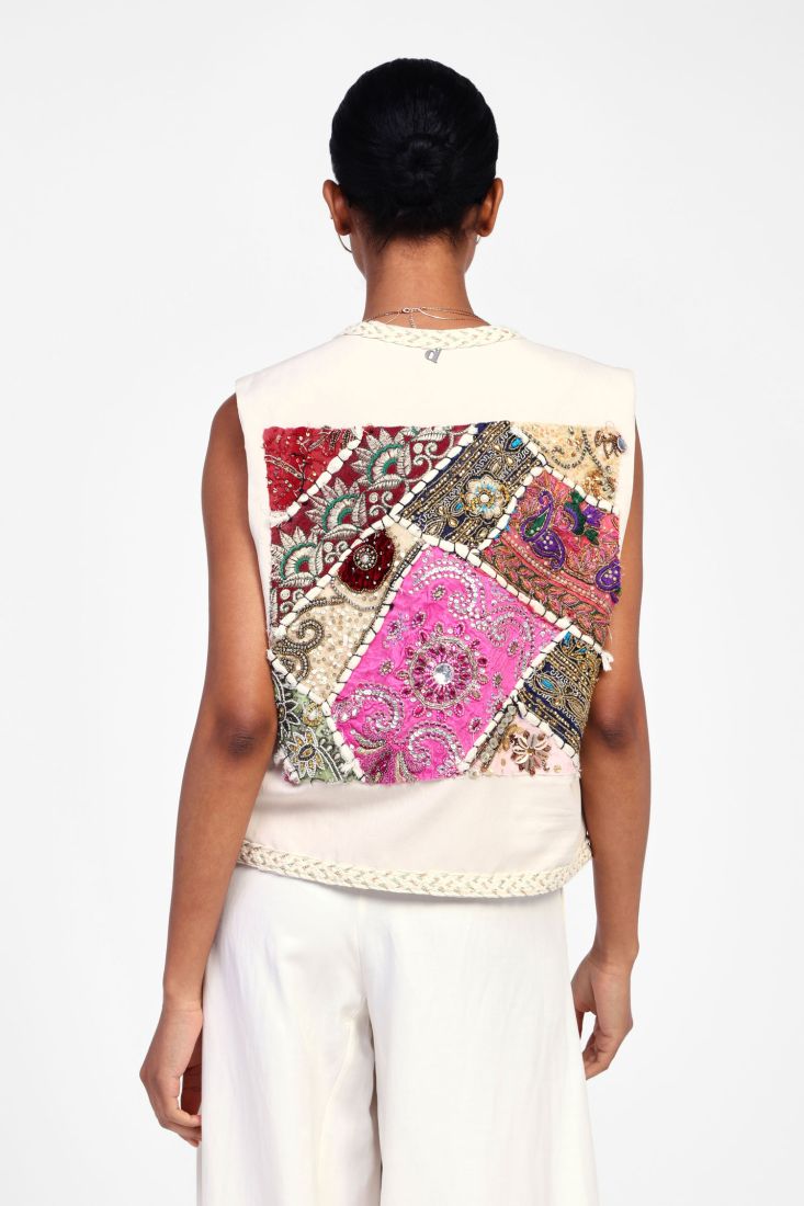 Dixie - Gilet in misto lino con dettagli ricamati e tasche