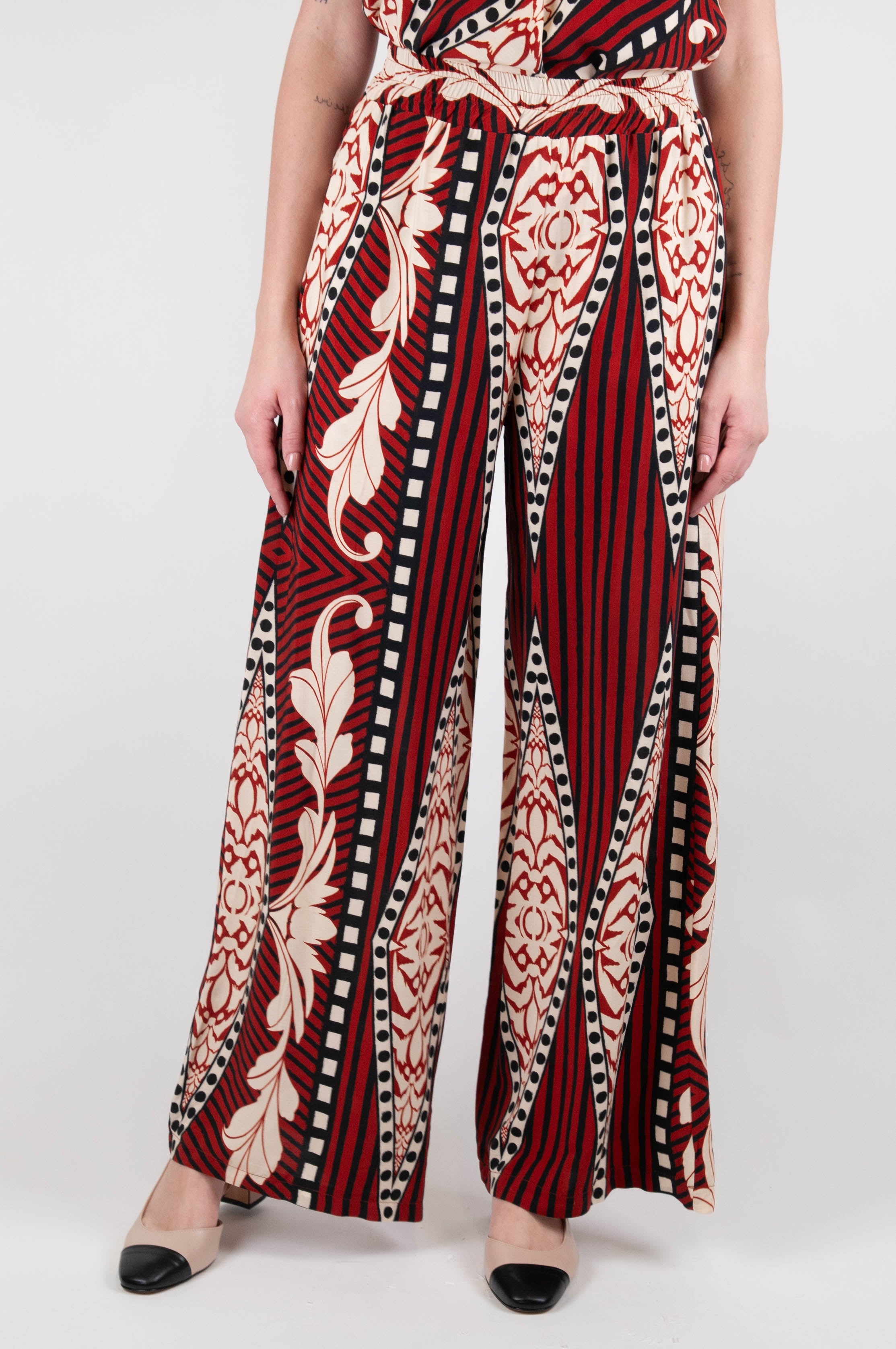 Haveone - Ethnic patterned palazzo trousers in viscose with elastic waist
