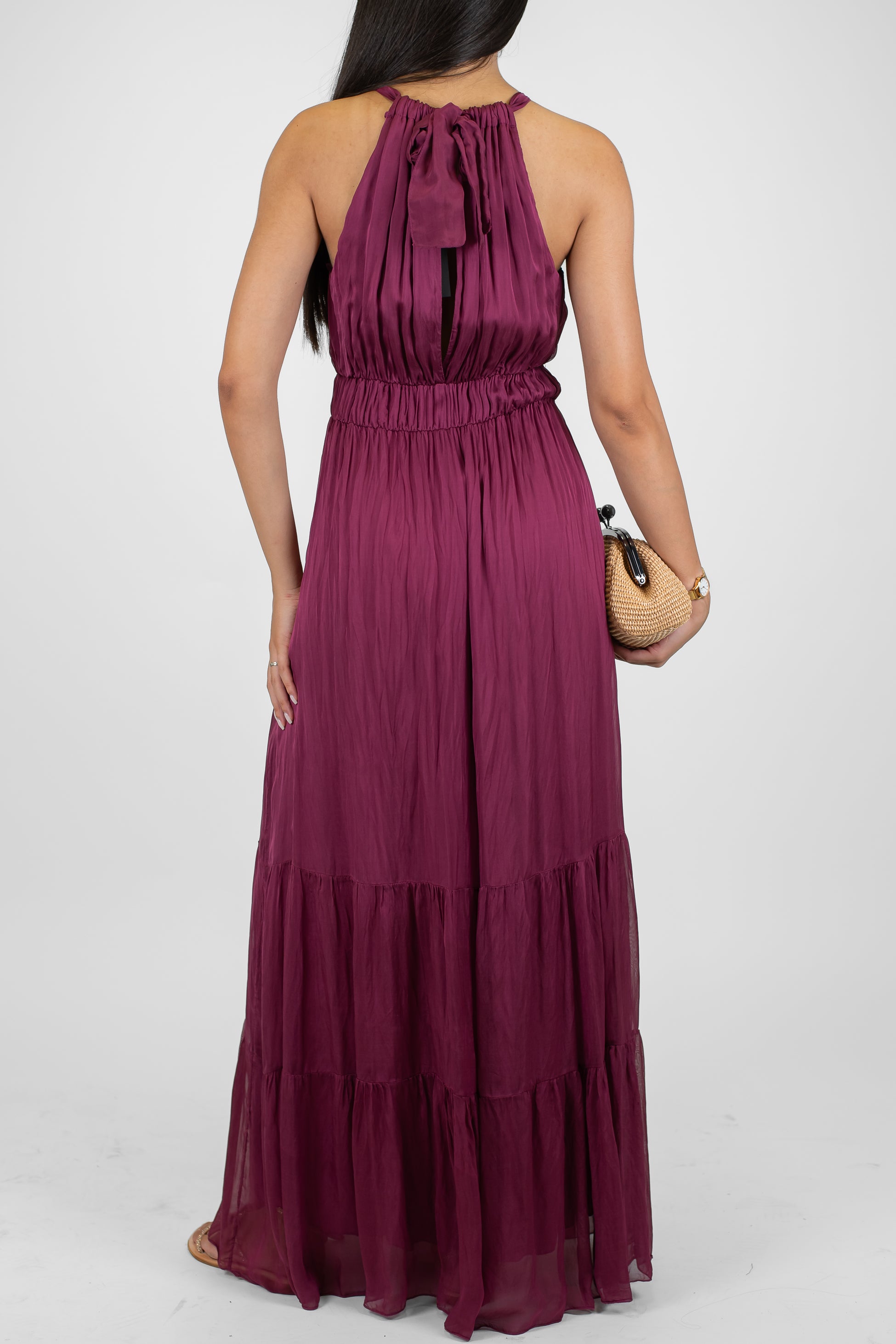 Dixie - Abito lungo in misto seta con scollo all'americana e allaccio sul retro