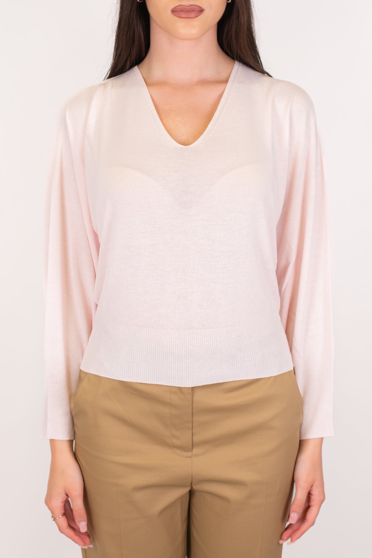 Kontatto - Maglia crop scollo a V in viscosa leggera