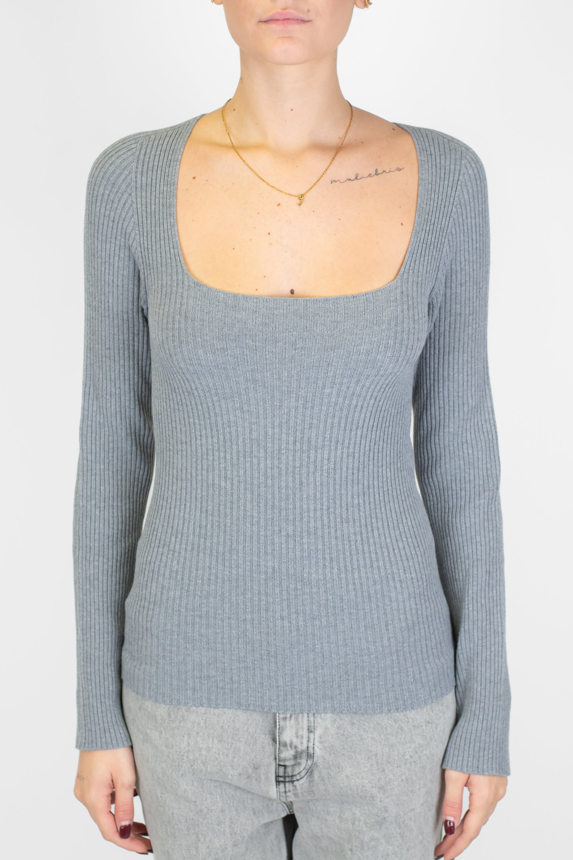 Kontatto - Maglia con scollo quadrato a costine