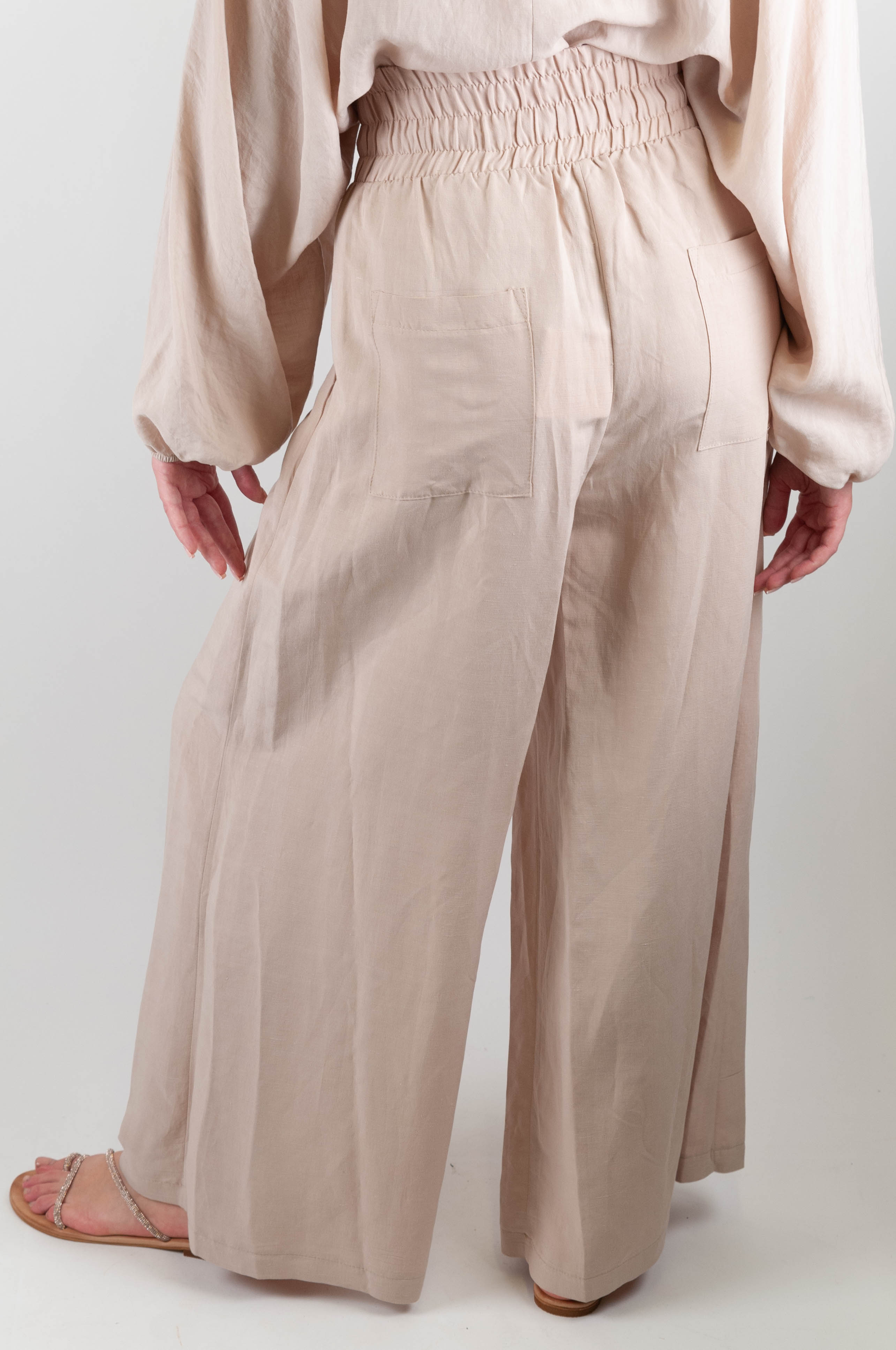 Tensione in - Pantalone palazzo in misto lino con coulisse