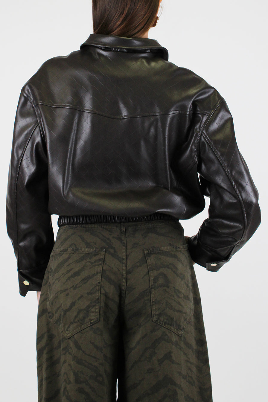 Motel - Bomber crop in ecopelle fantasia intrecciata con chiusura a zip a scomparsa