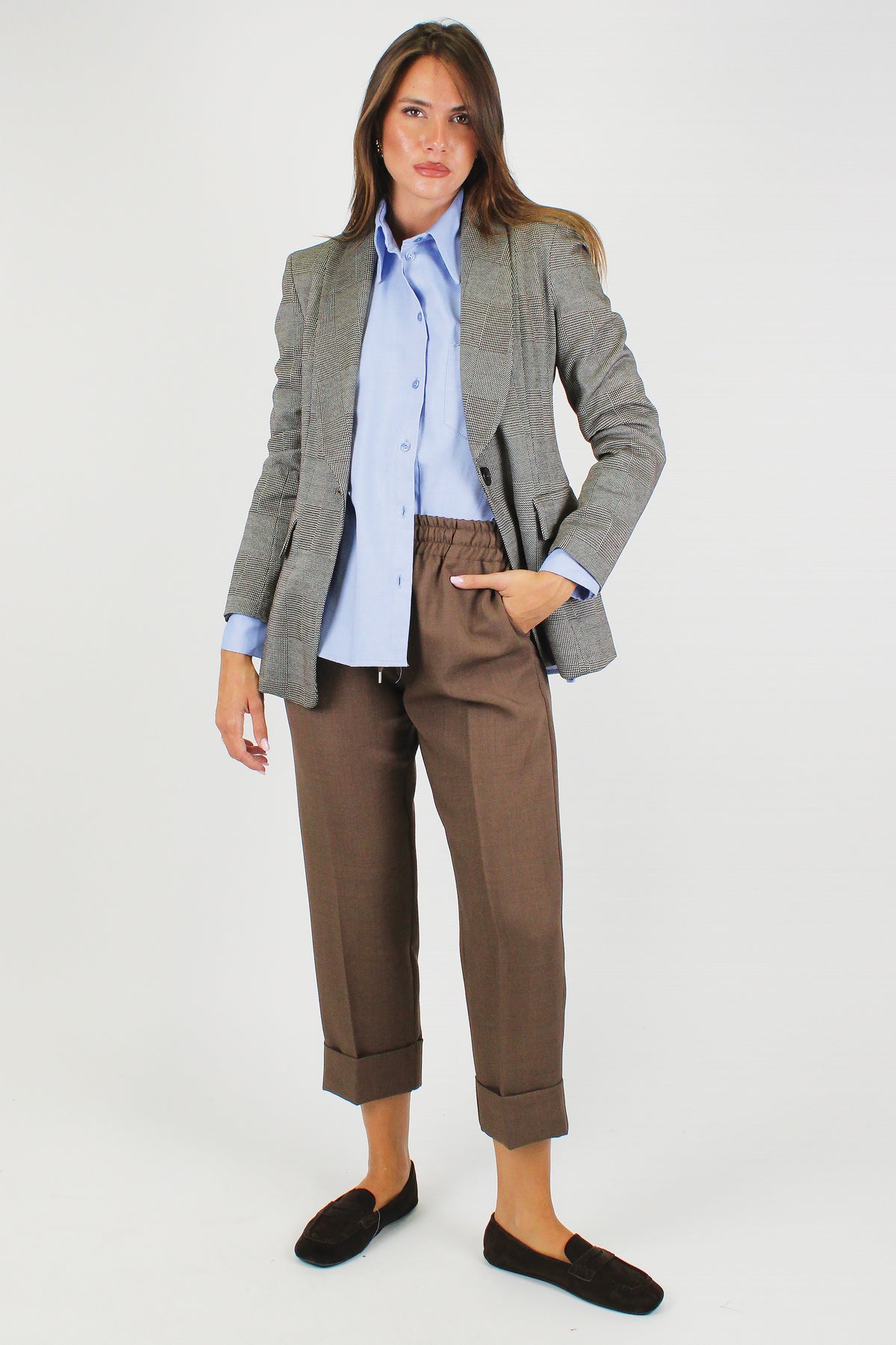 Maryley - Pantalone slim con coulisse e risvolto