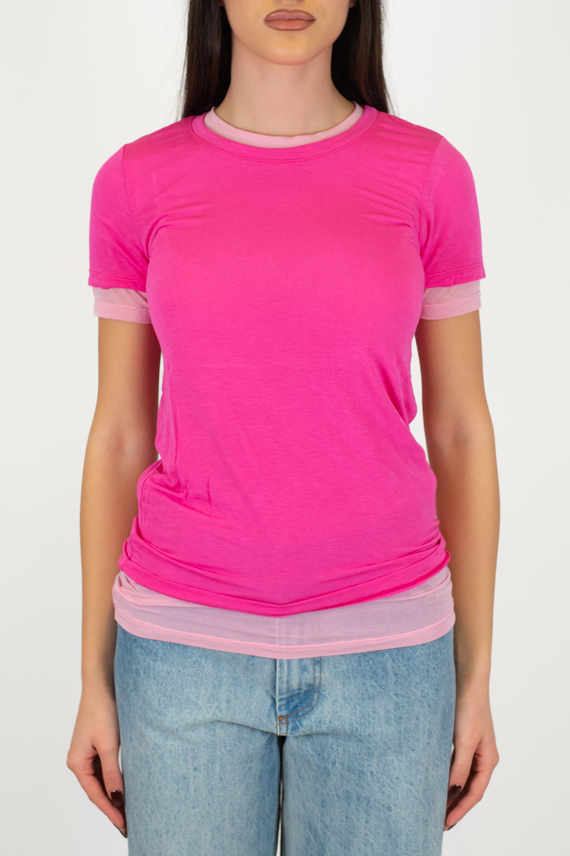 Haveone - T-shirt doppio strato a contrasto in misto seta