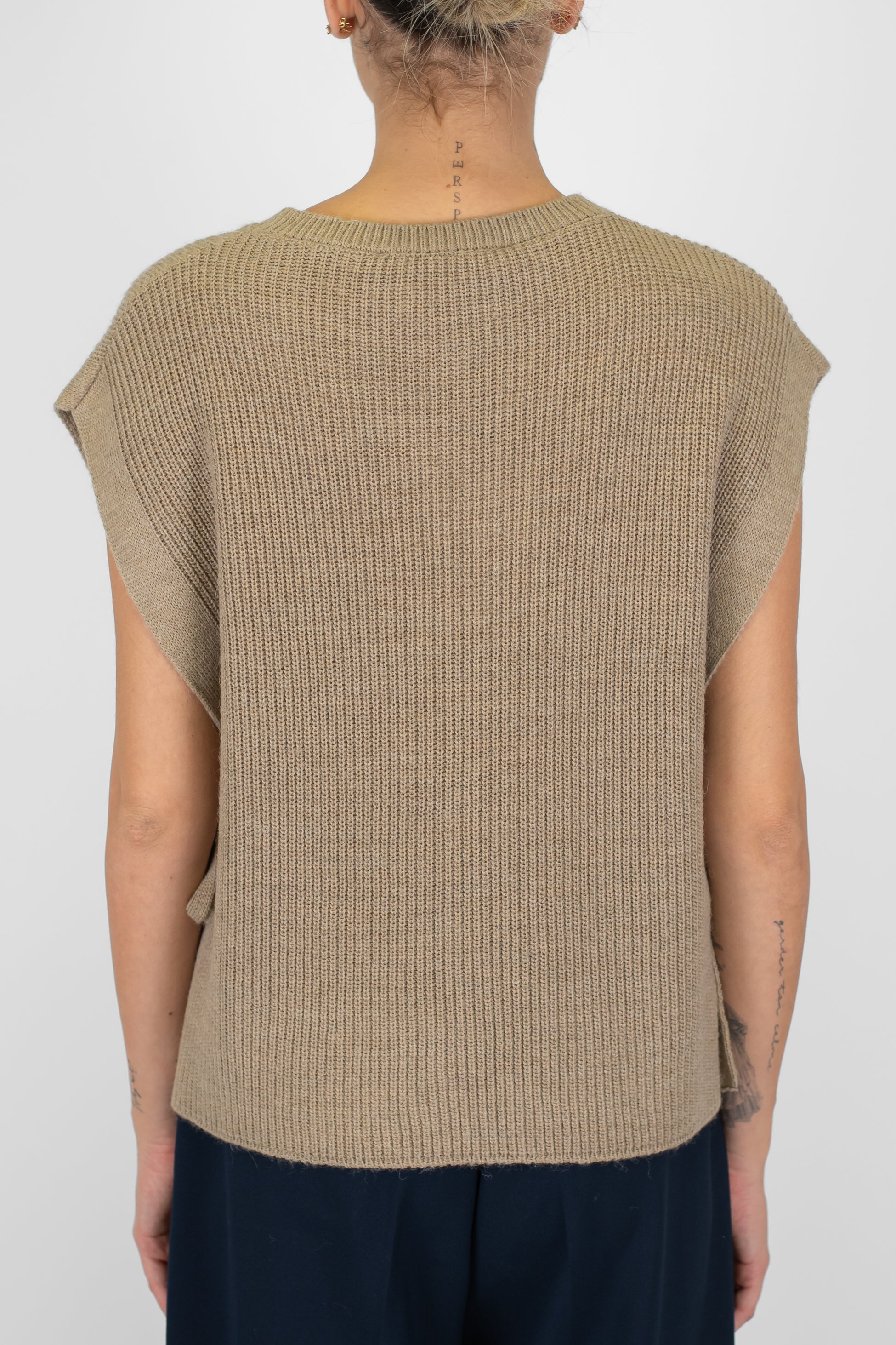 Haveone - Gilet in maglia a costine con fiocchi laterali