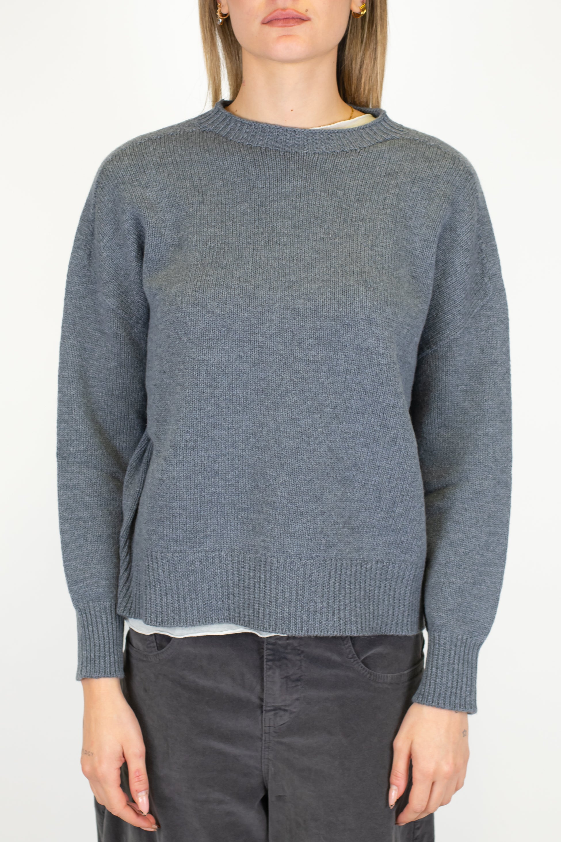 Tensione in - Maglia a scatola a costine in lana e cashmere