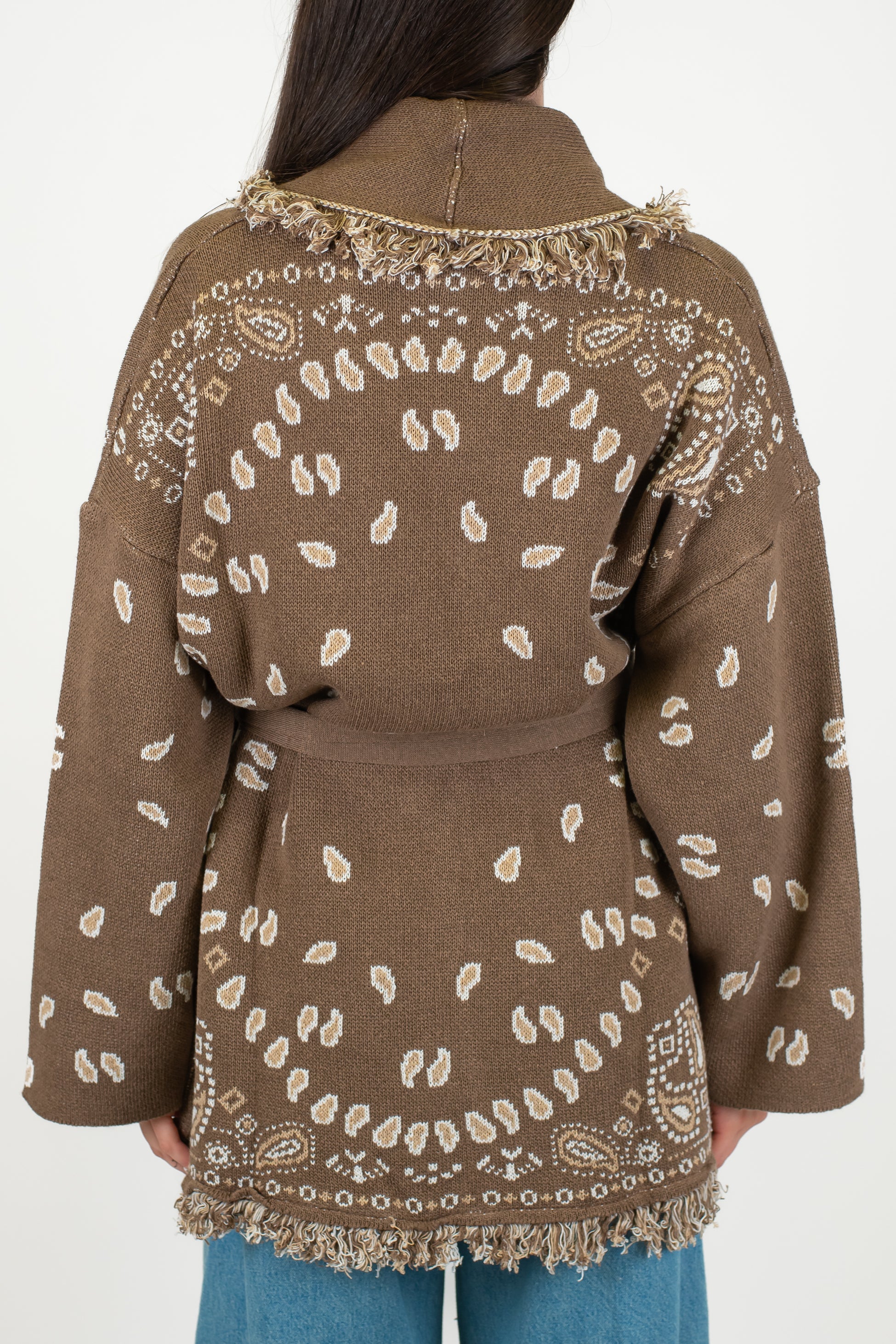 Tensione in - Cardigan fantasia bandana con frange