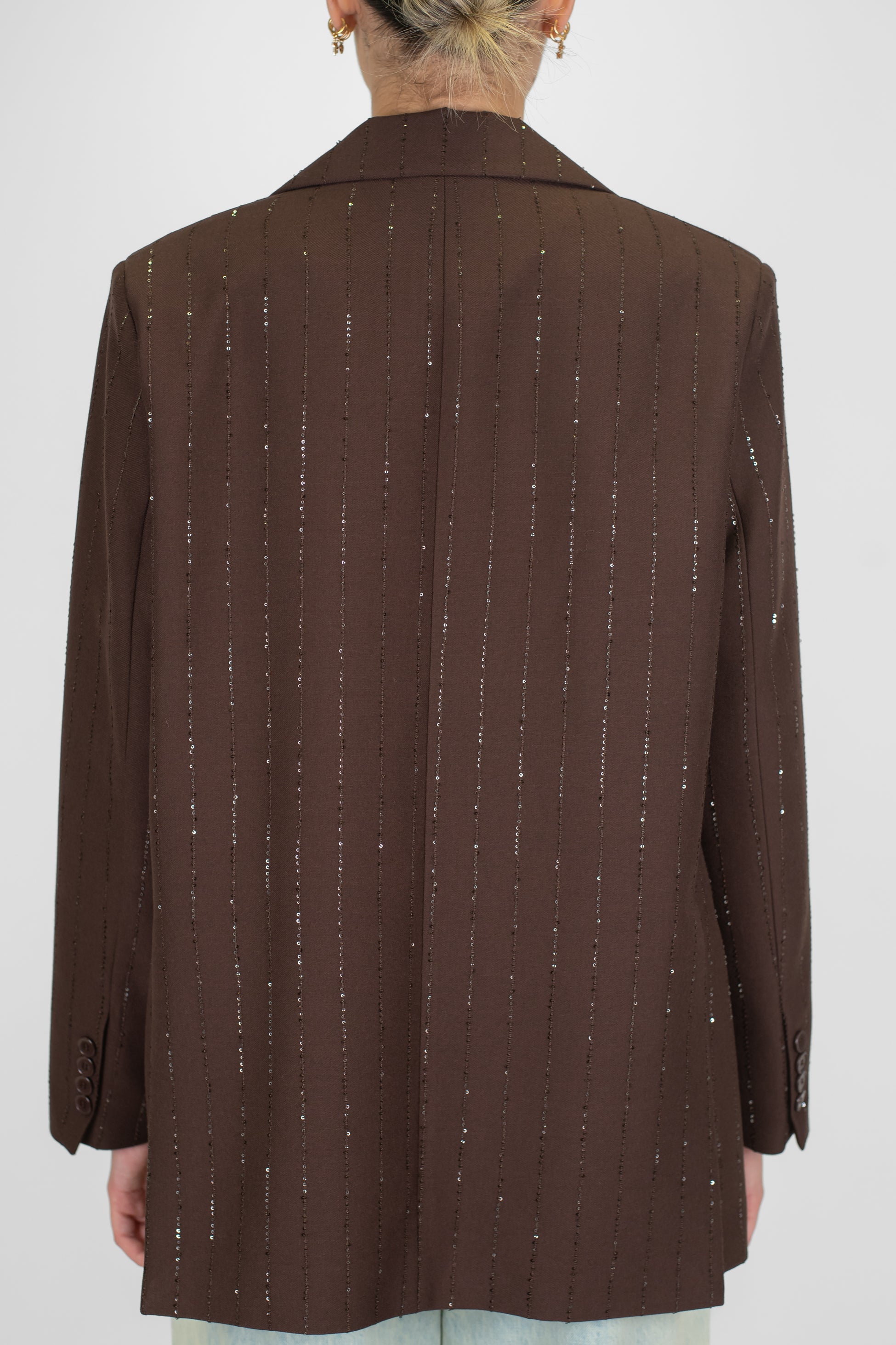 Tensione in - Giacca monopetto fantasia gessata con piallettes