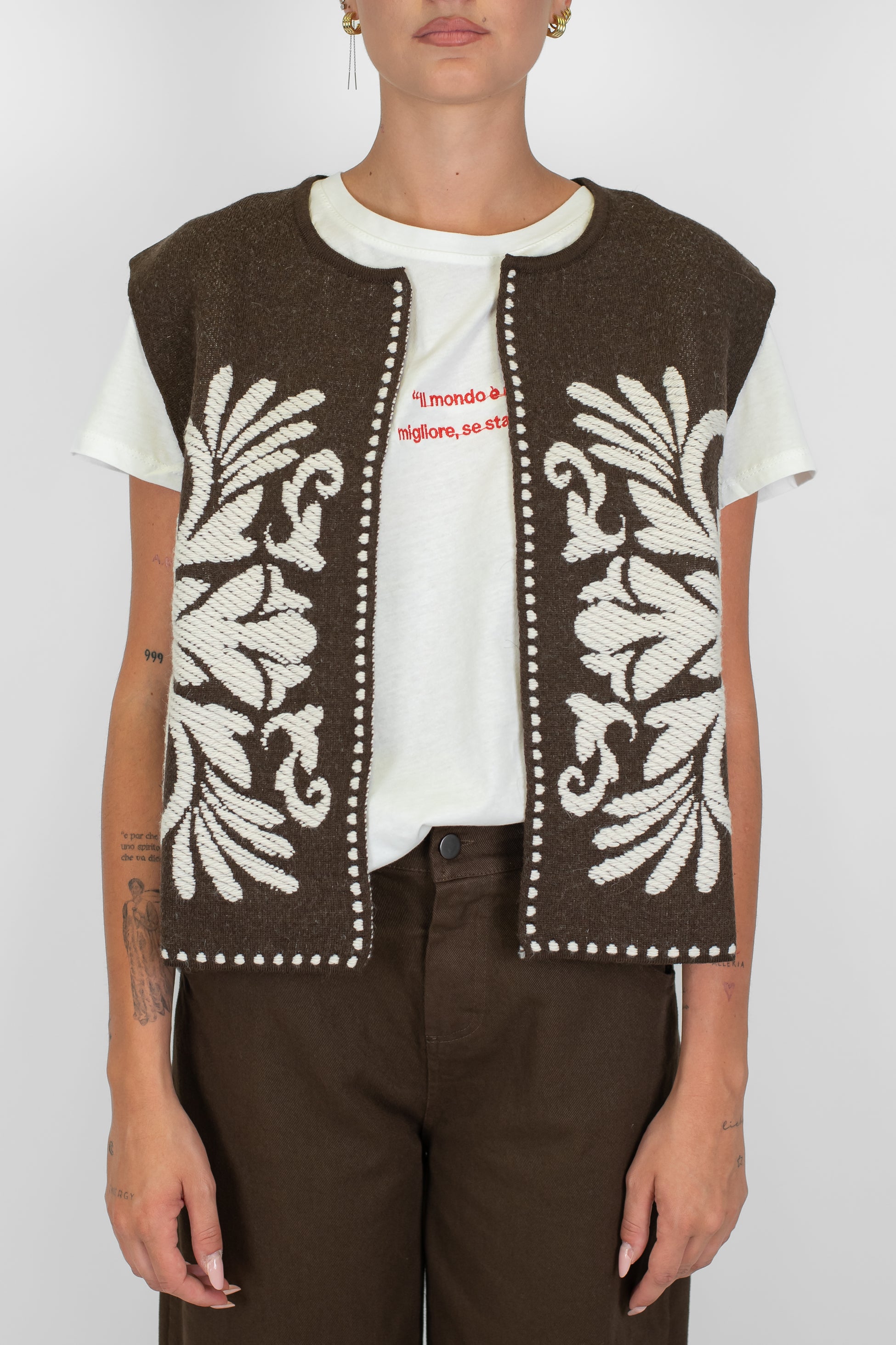 Tensione in - Gilet aperto fantasia astratta in misto lana