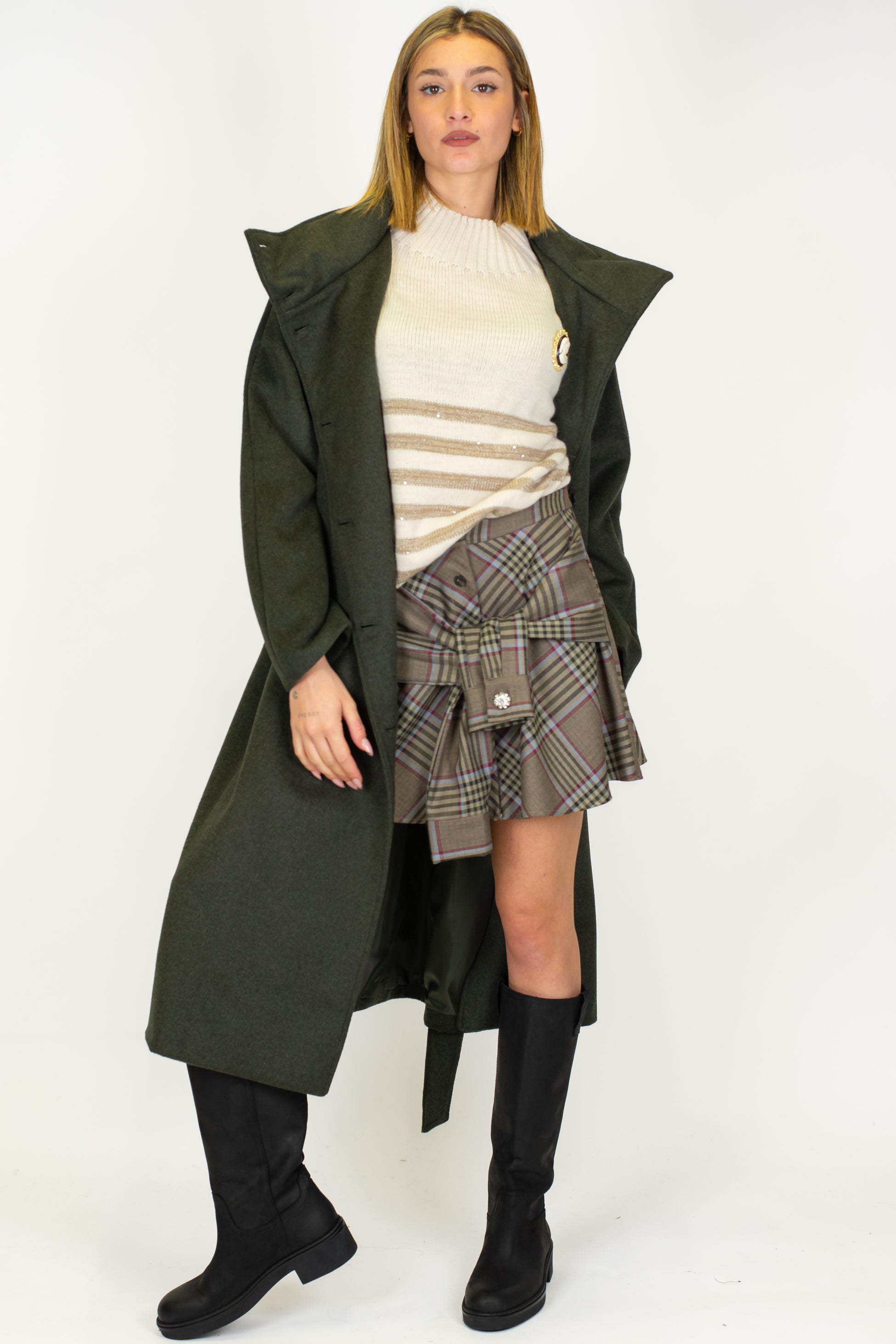 Motel - Minigonna fantasia quadri con nodo maniche sul fronte