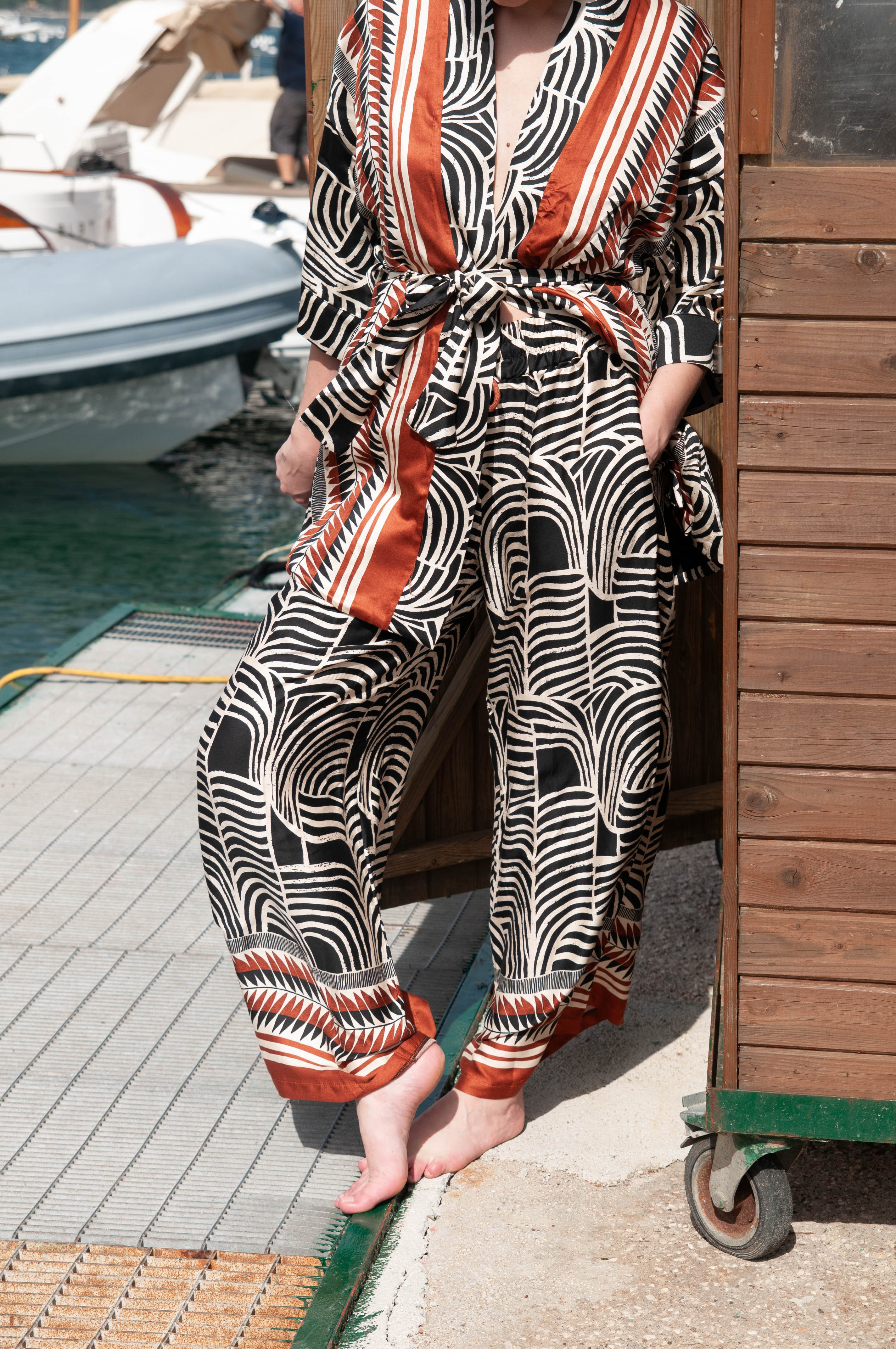 Tension in - Ethnic patterned palazzo trousers in viscose with drawstring