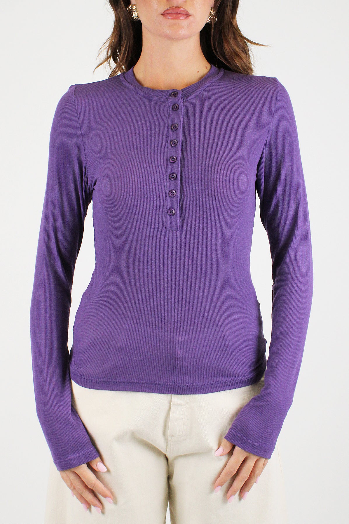 Dixie - Maglia serafino a costine basic in misto cashmere