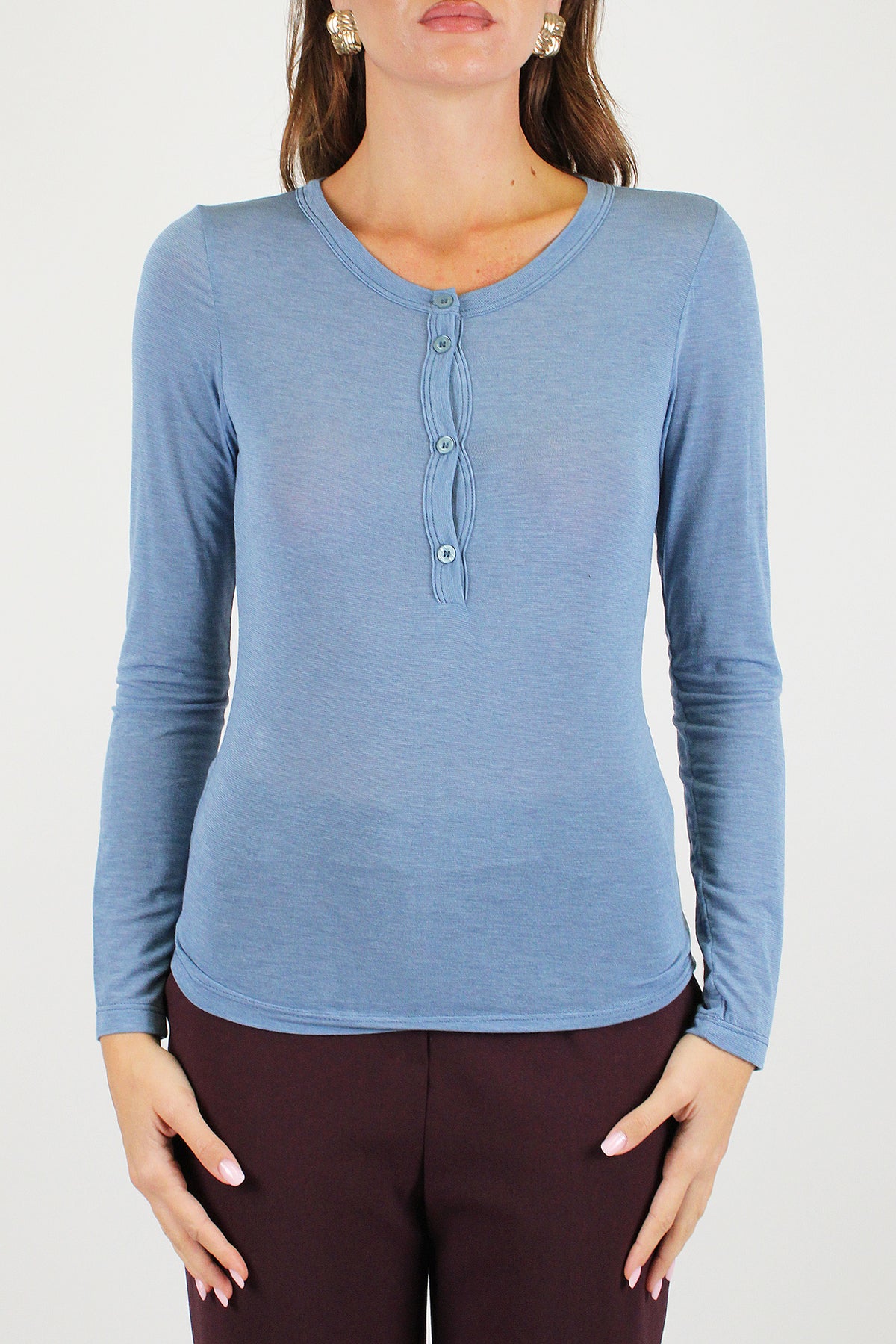 Dixie - Maglia serafino basic in misto cashmere