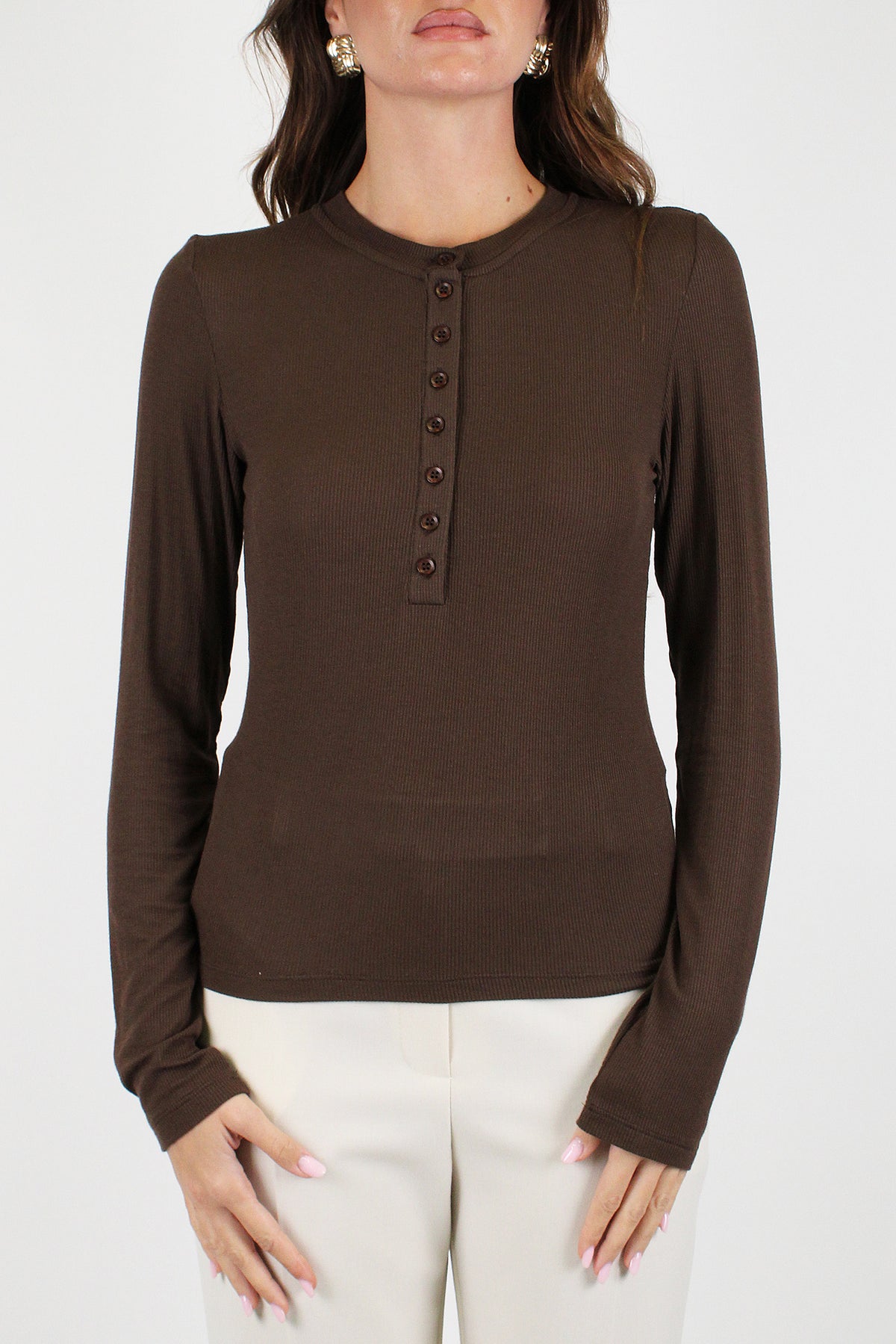 Dixie - Maglia serafino a costine basic in misto cashmere