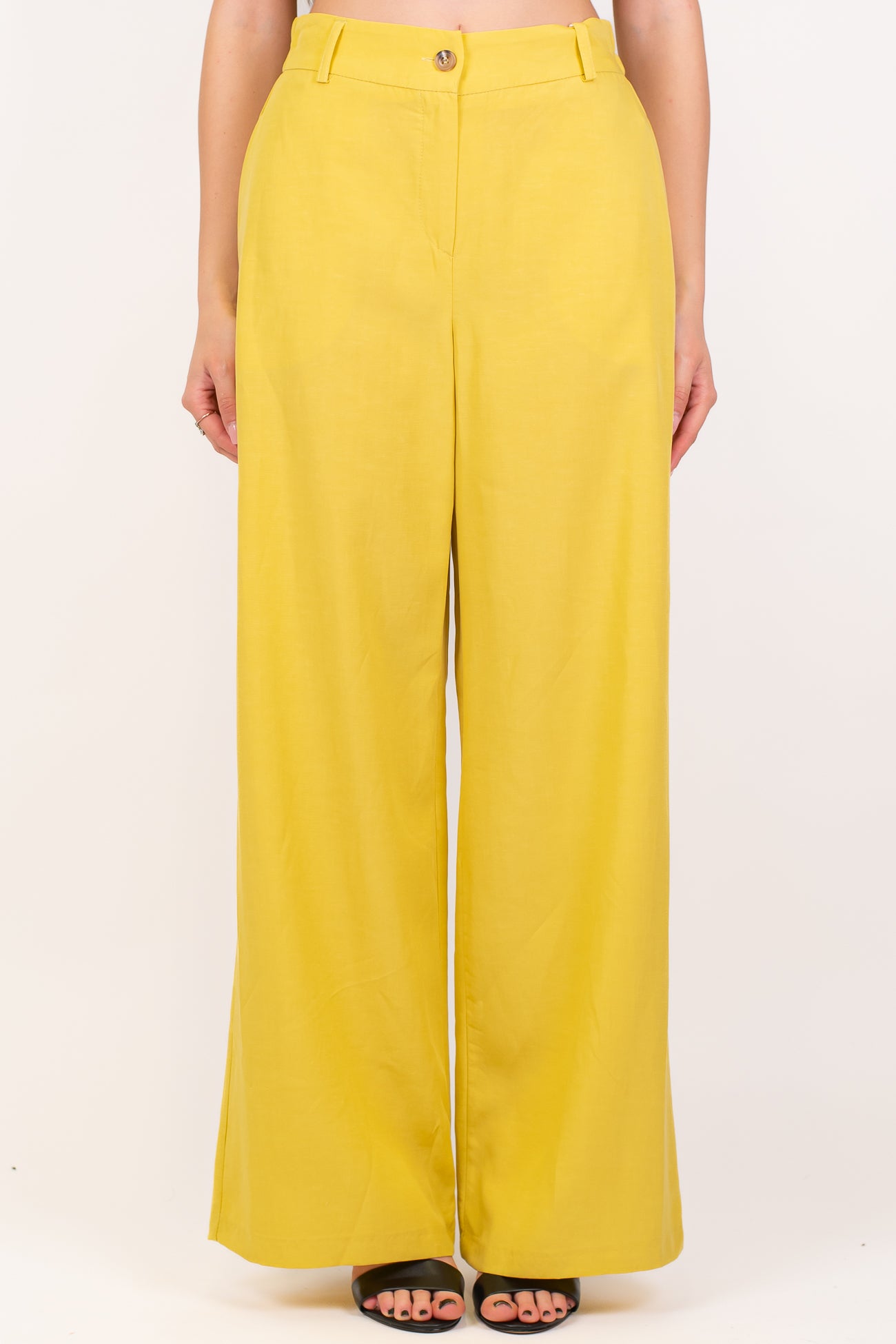 Motel - Coordinato in tencel con giacca girocollo mezzamanica e pantalone palazzo con elastico sul retro