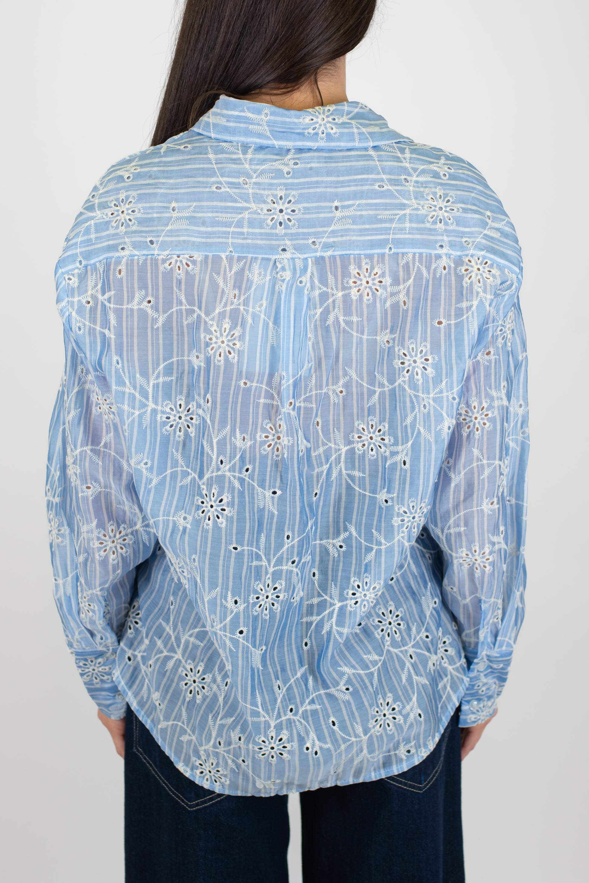 Haveone - Camicia a righe con fantasia floreale in pizzo