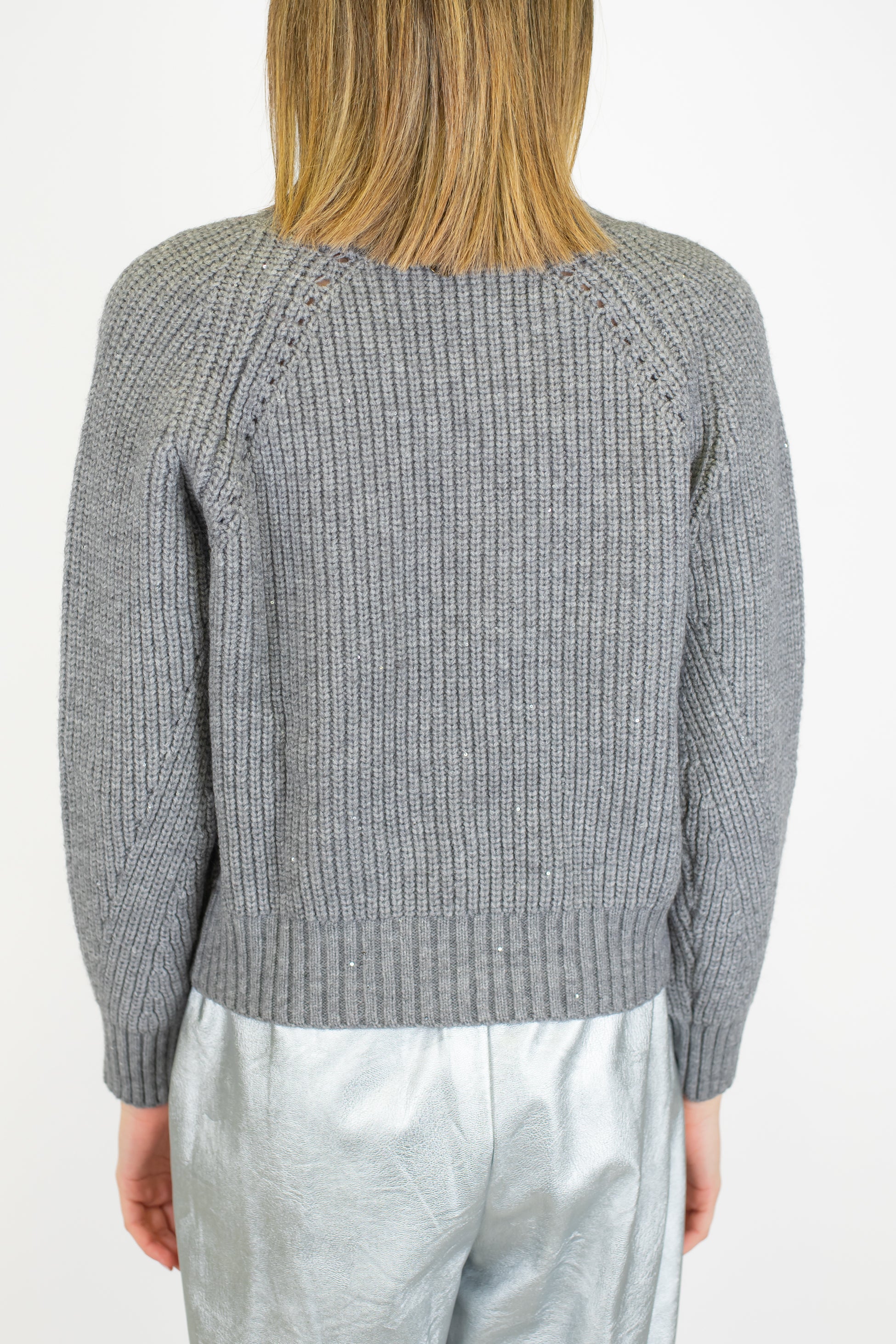 Dixie - Maglia girocollo a costine con paillettes