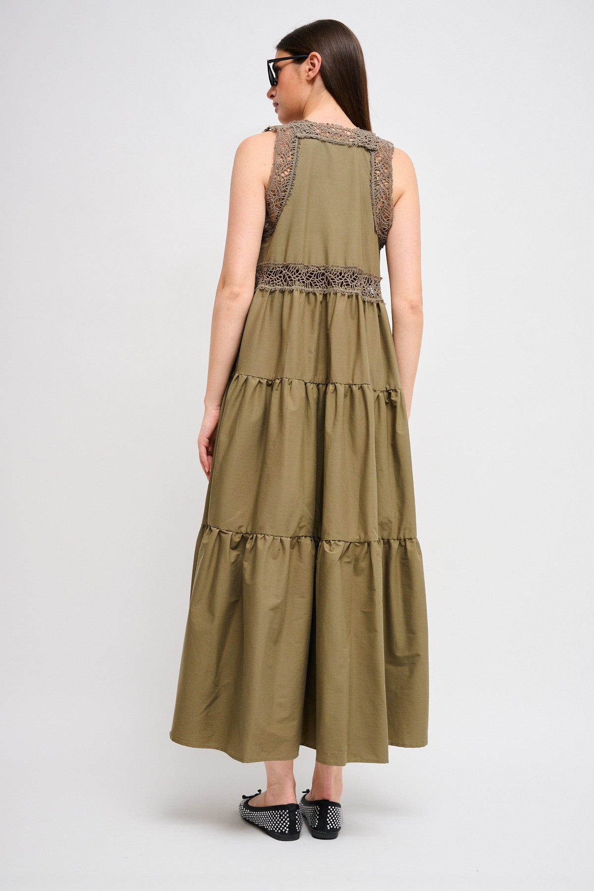 Maryley - Abito lungo con balze e profili in crochet