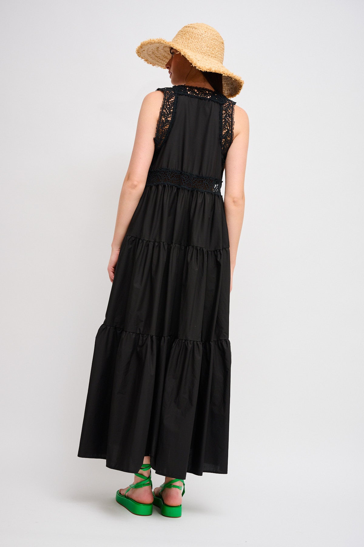 Maryley - Abito lungo con balze e profili in crochet