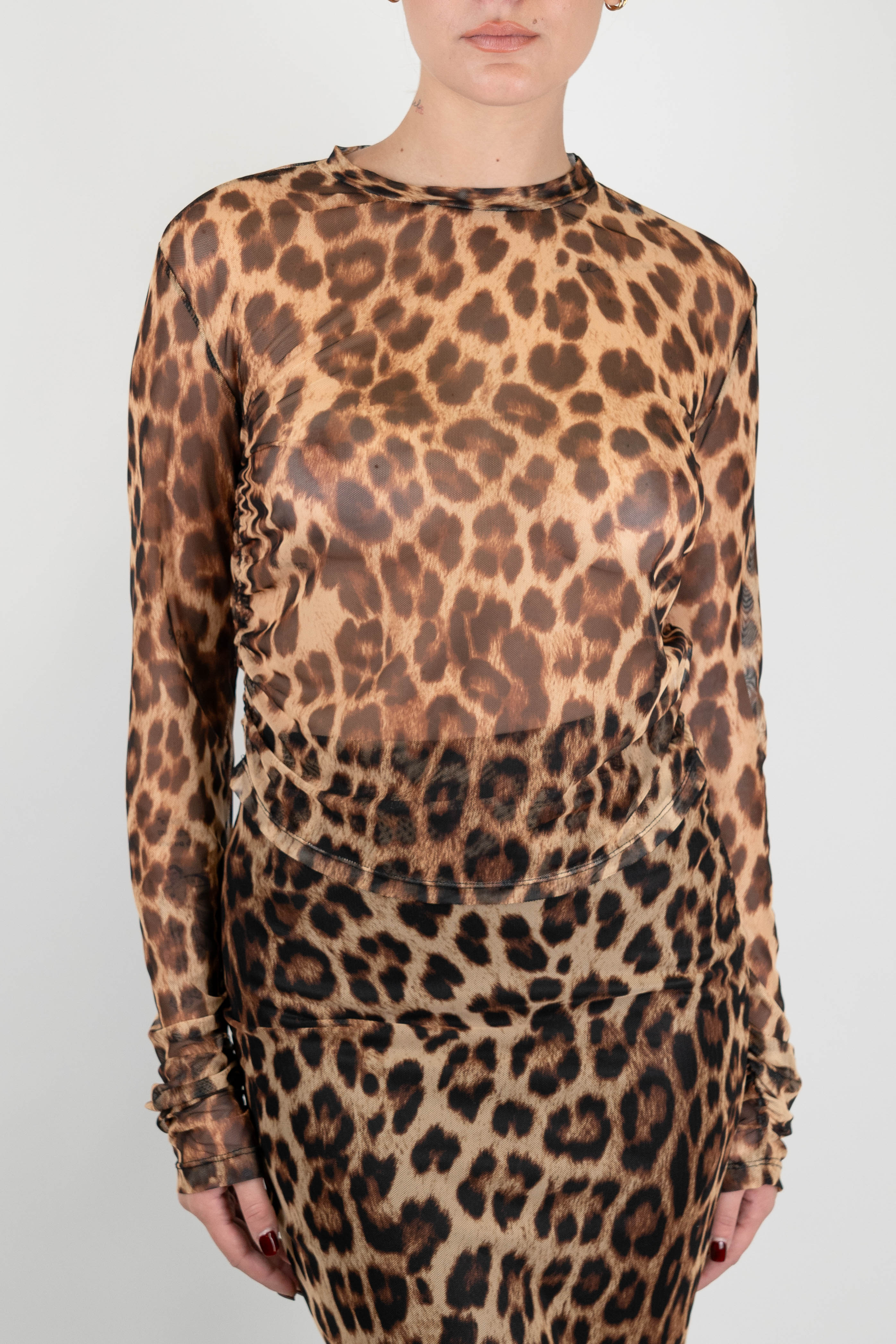 Haveone - Blusa girocollo fantasia animalier maniche lunghe