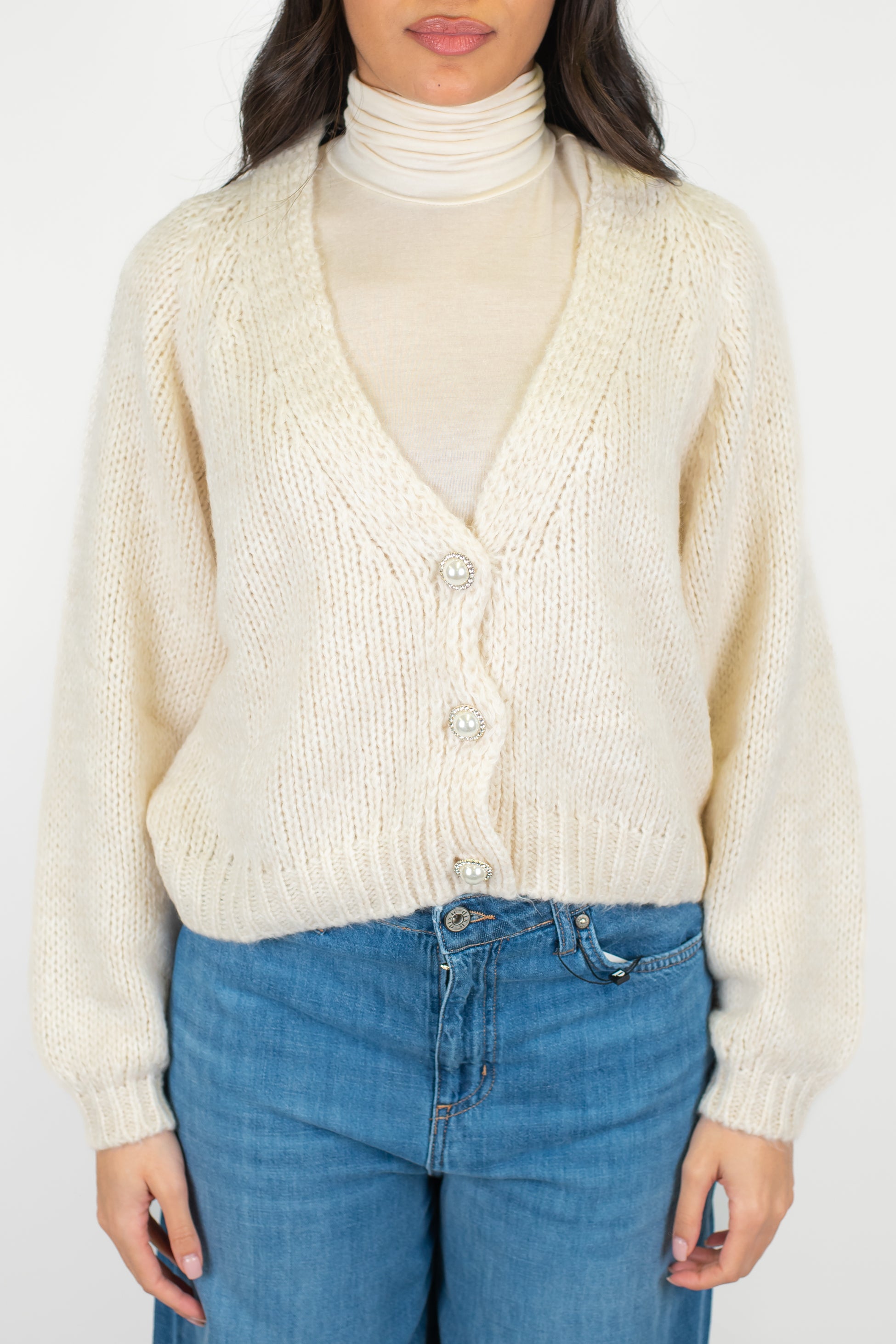 Haveone - Cardigan in misto lana con bottoni gioiello