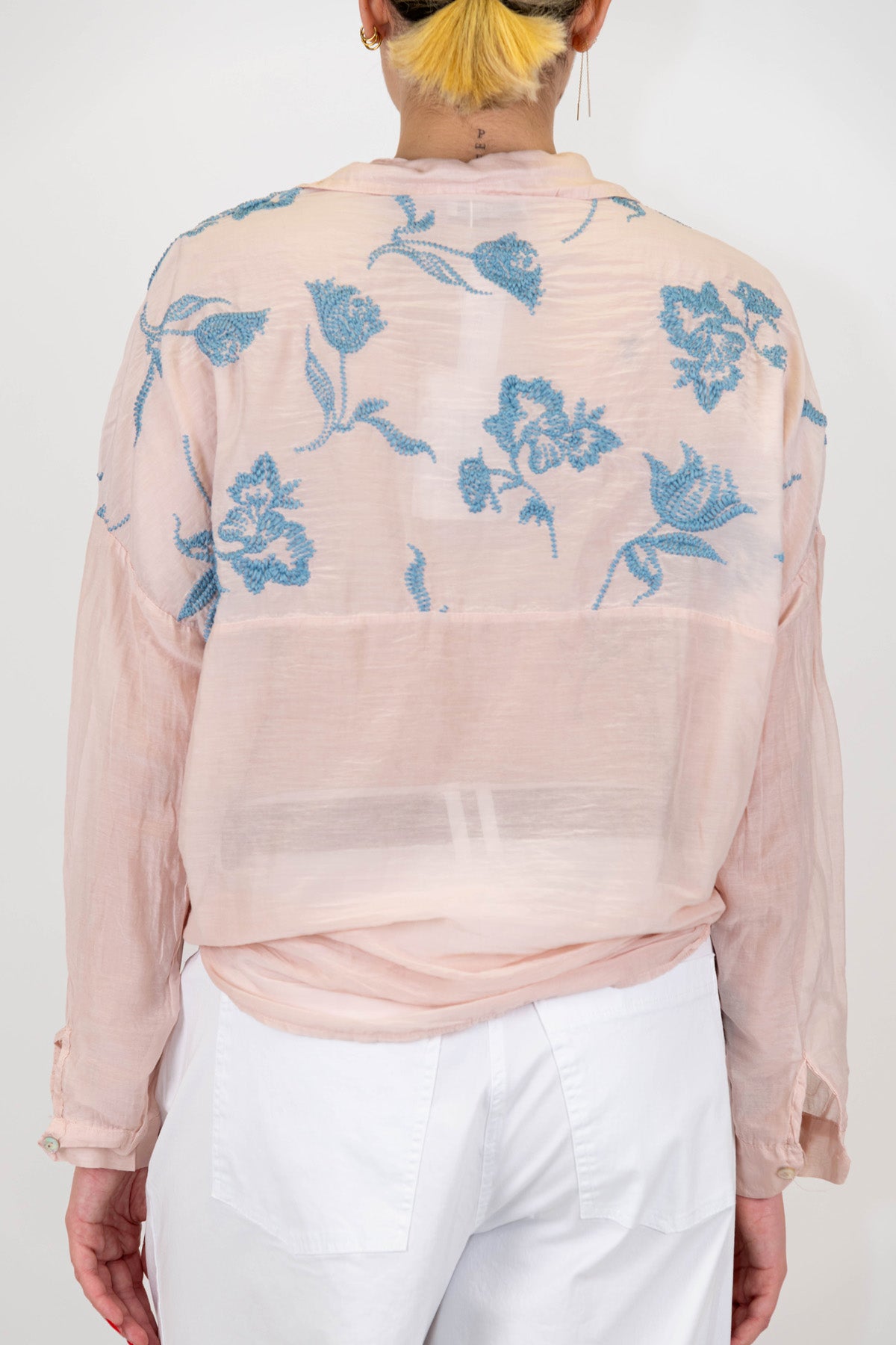 Motel - Camicia in misto seta con ricami a contrasto